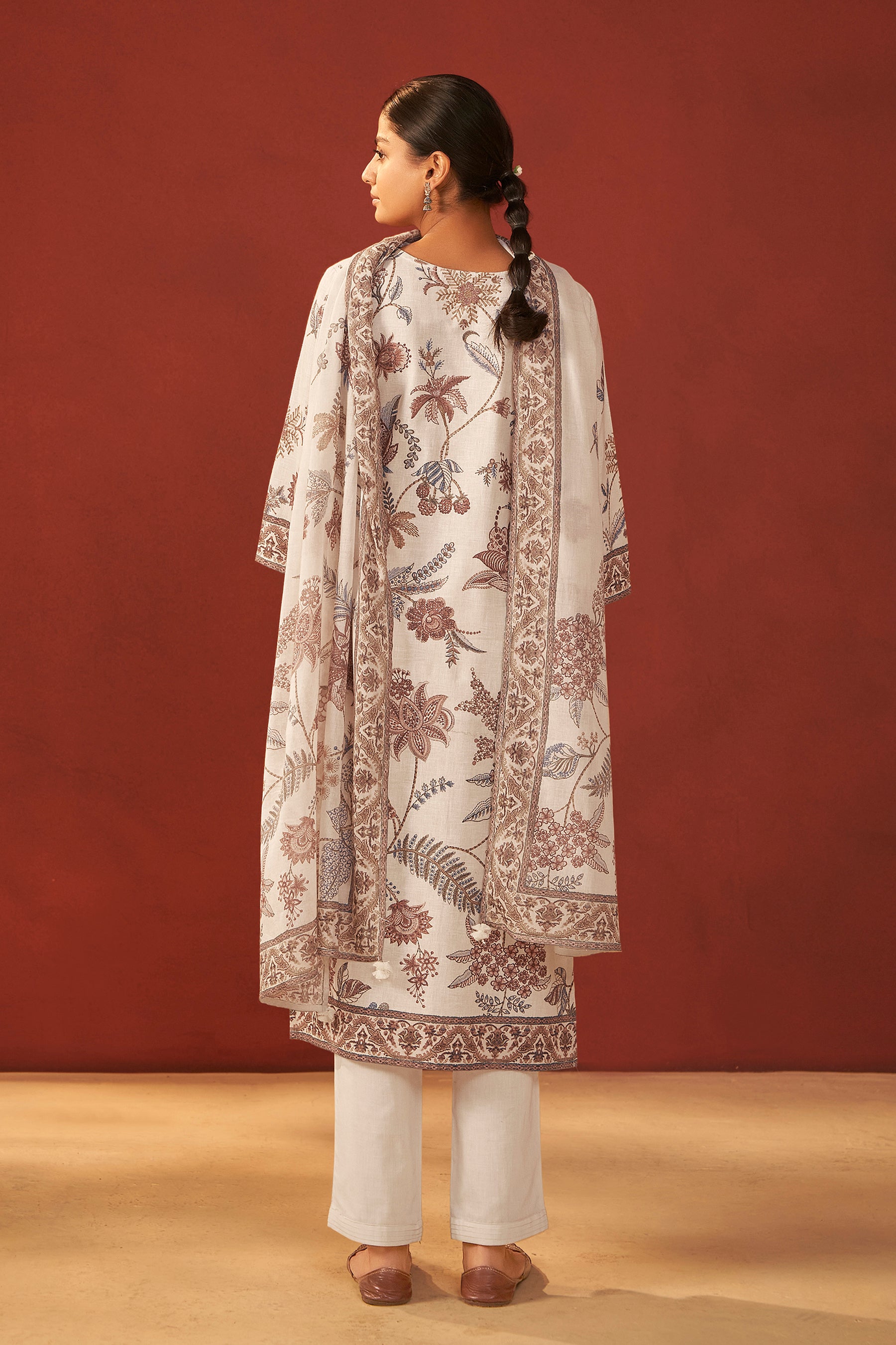 Avenza Cream Printed Linen Kurta Set