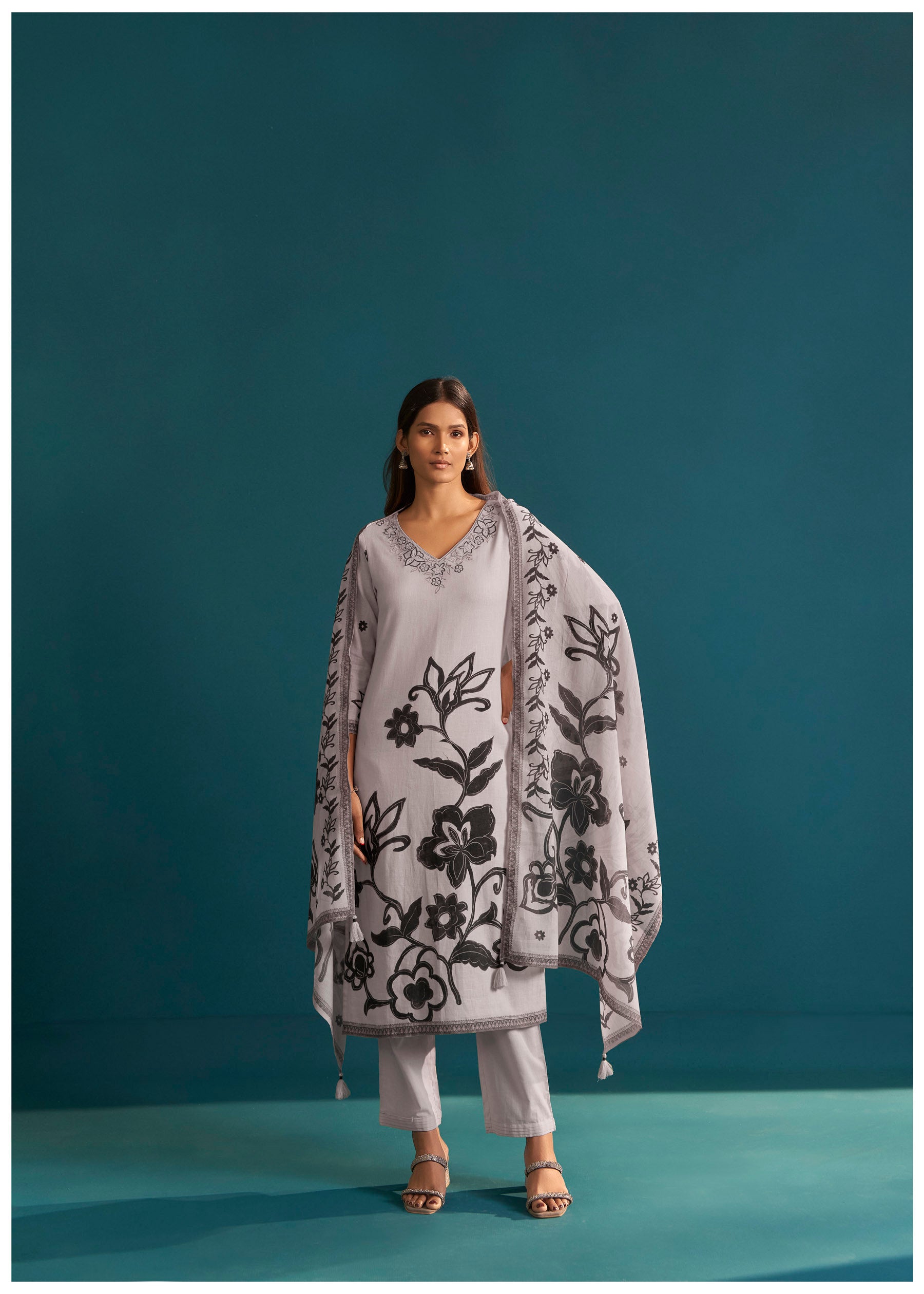 Duné Cream Digital Print Linen Kurta Set