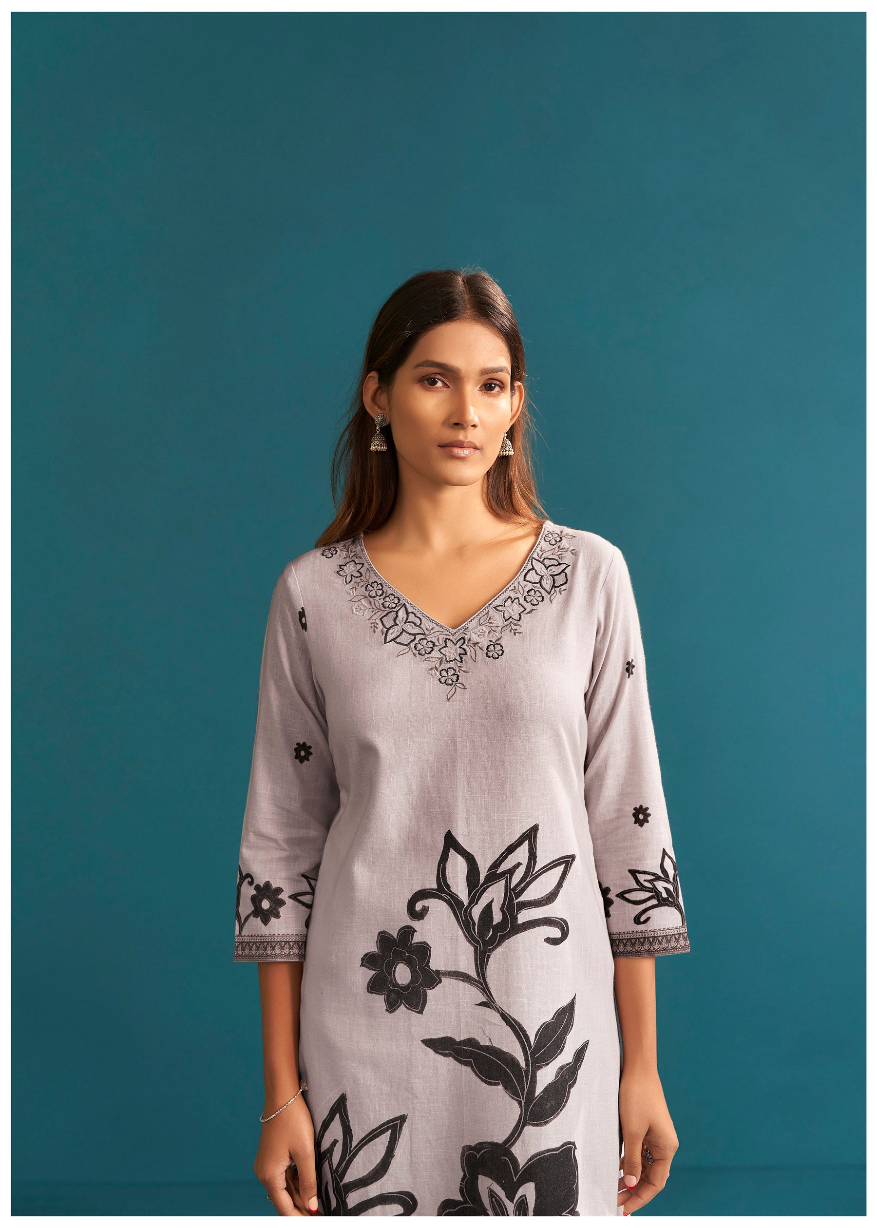 Duné Cream Digital Print Linen Kurta Set