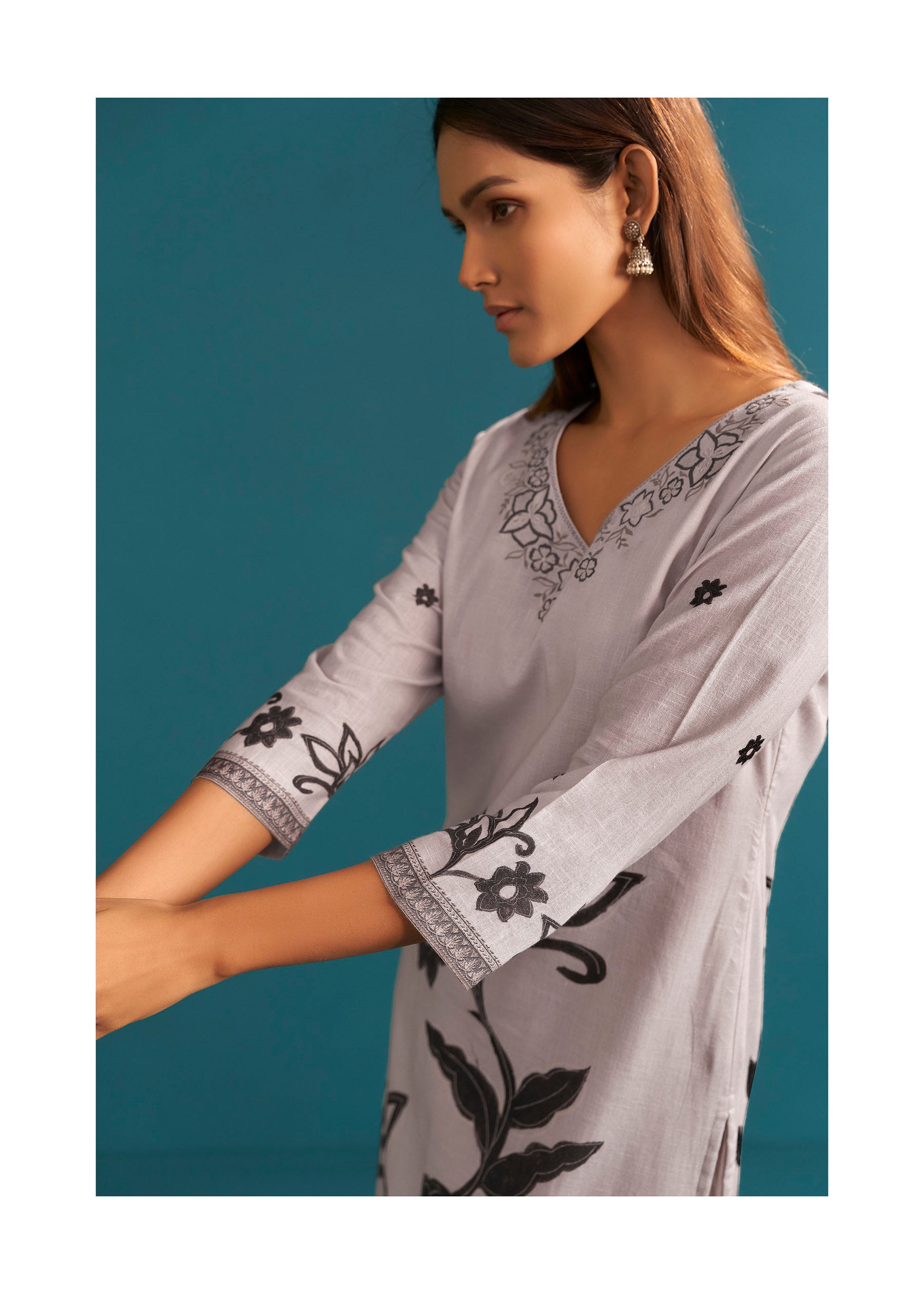 Duné Cream Digital Print Linen Kurta Set
