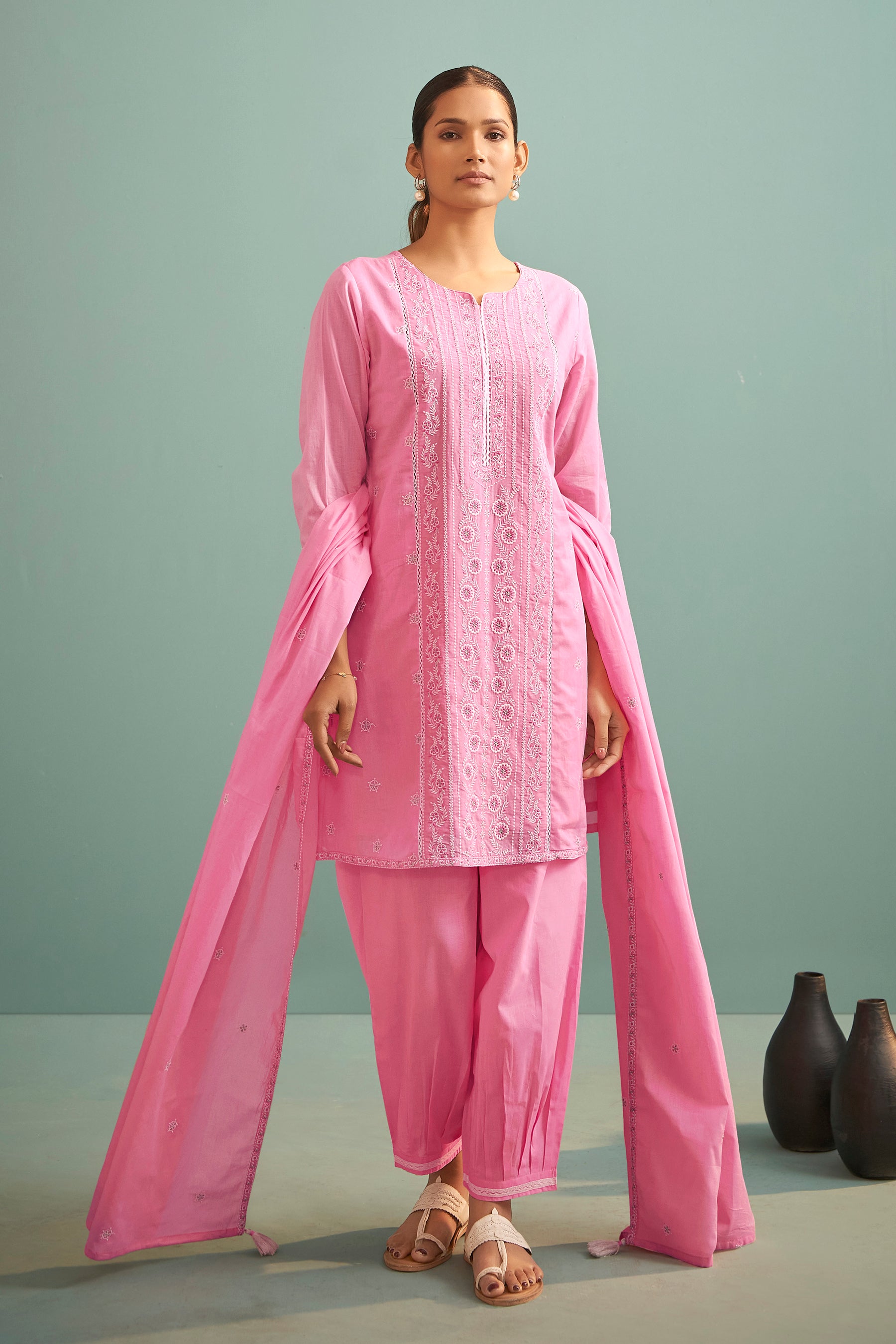 Parisa Lavender Chikankari Embroidered Cotton Kurta Set