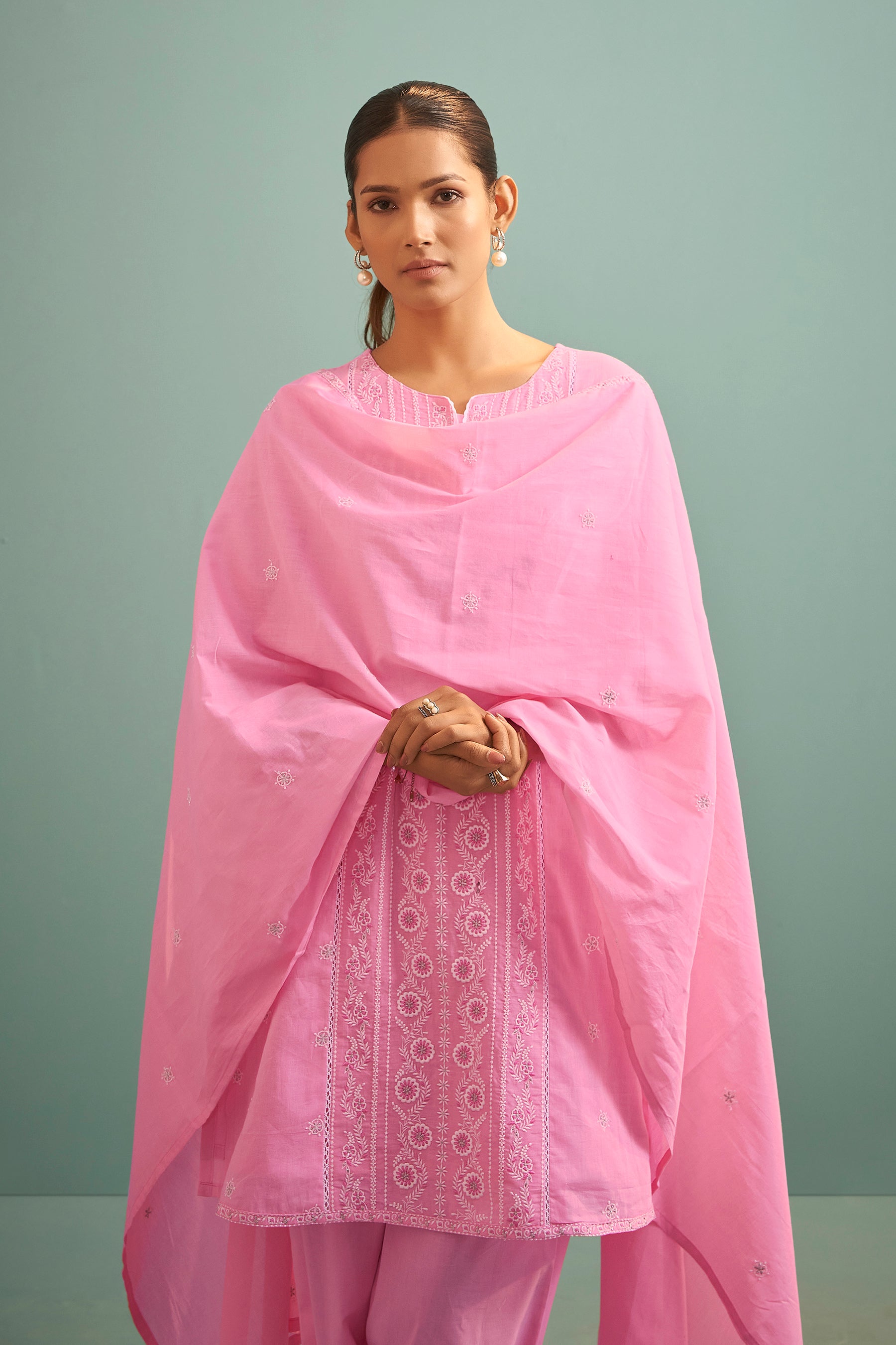 Parisa Lavender Chikankari Embroidered Cotton Kurta Set