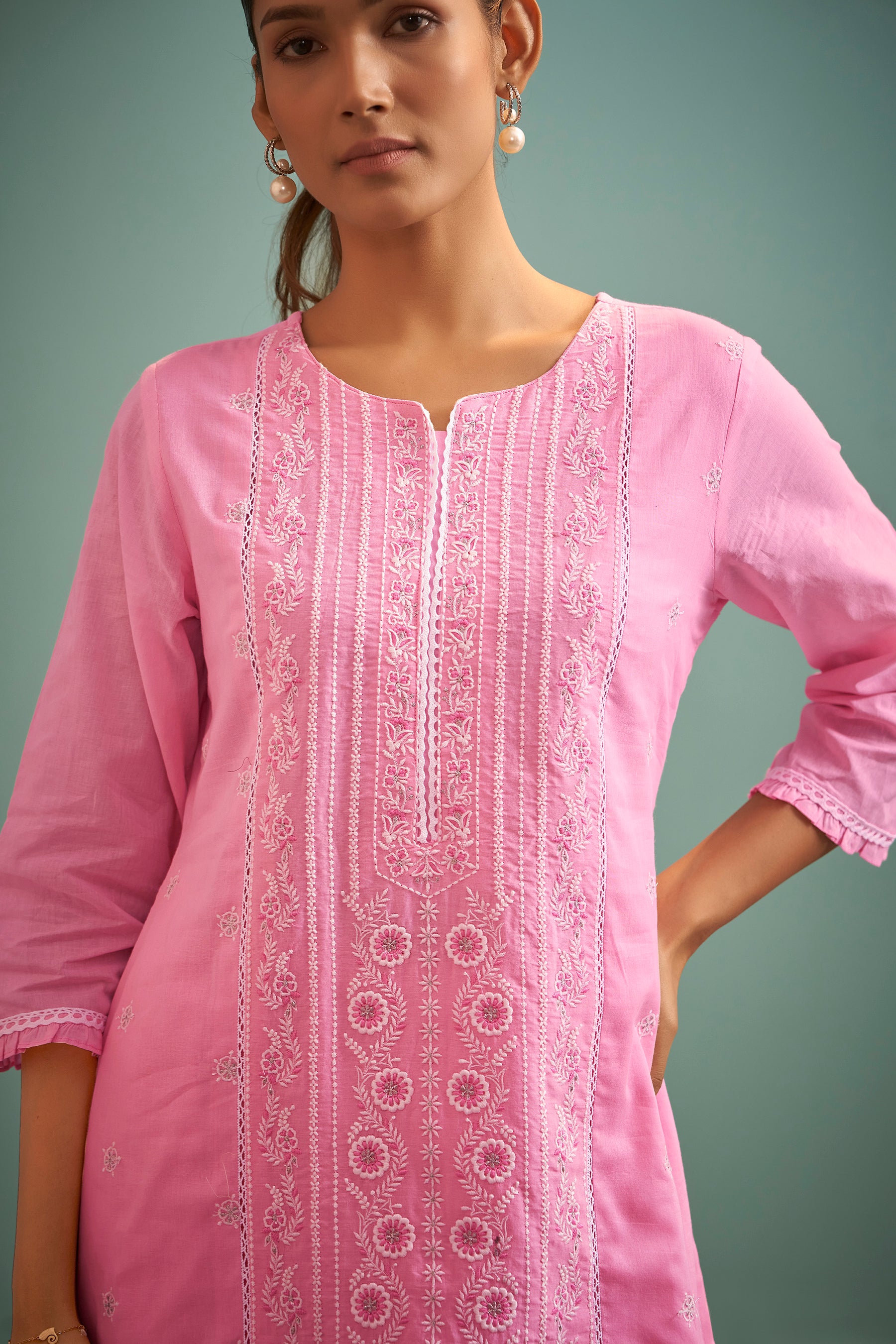 Parisa Lavender Chikankari Embroidered Cotton Kurta Set