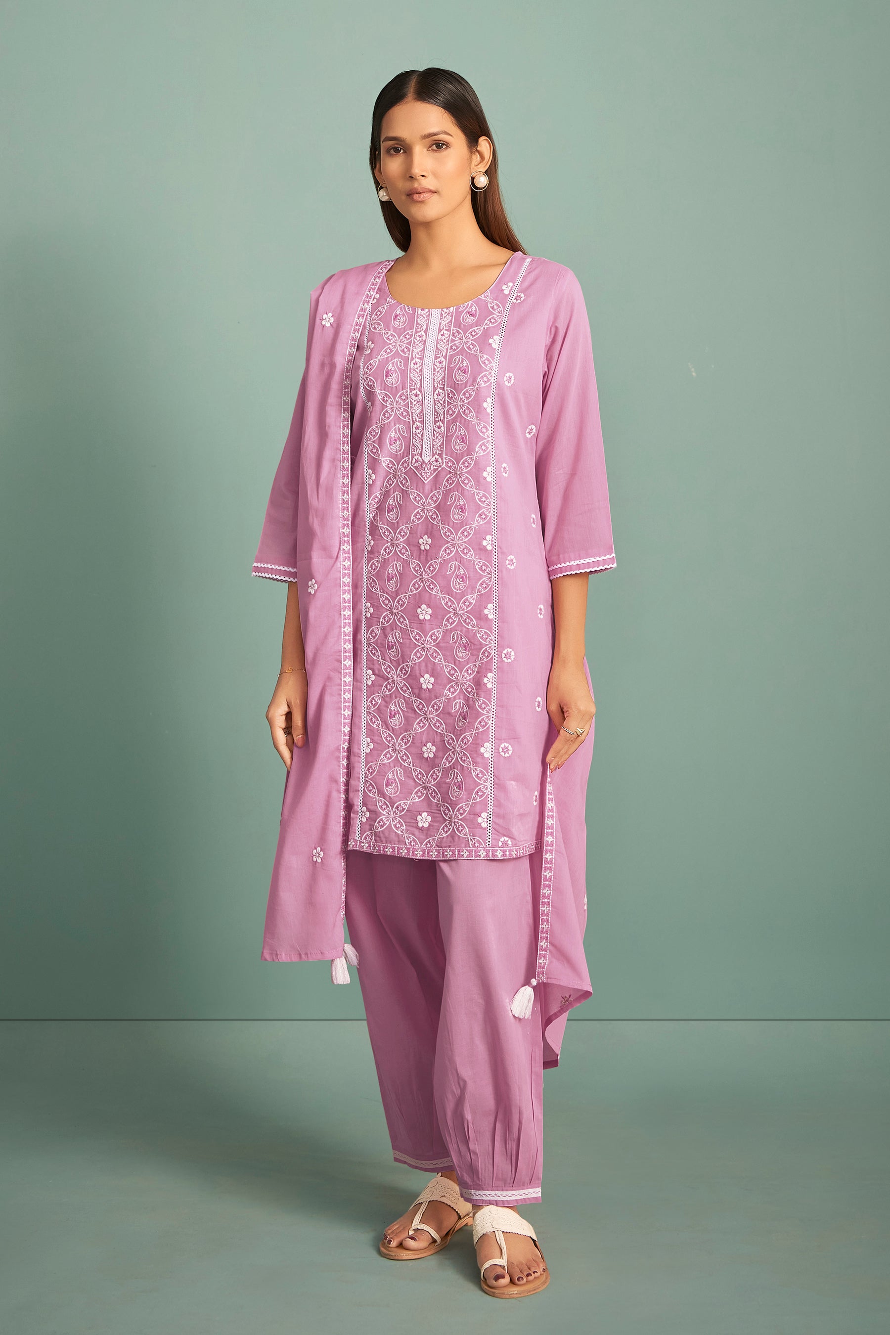 Karyna Lavender Chikankari Embroidered Cotton Kurta Set