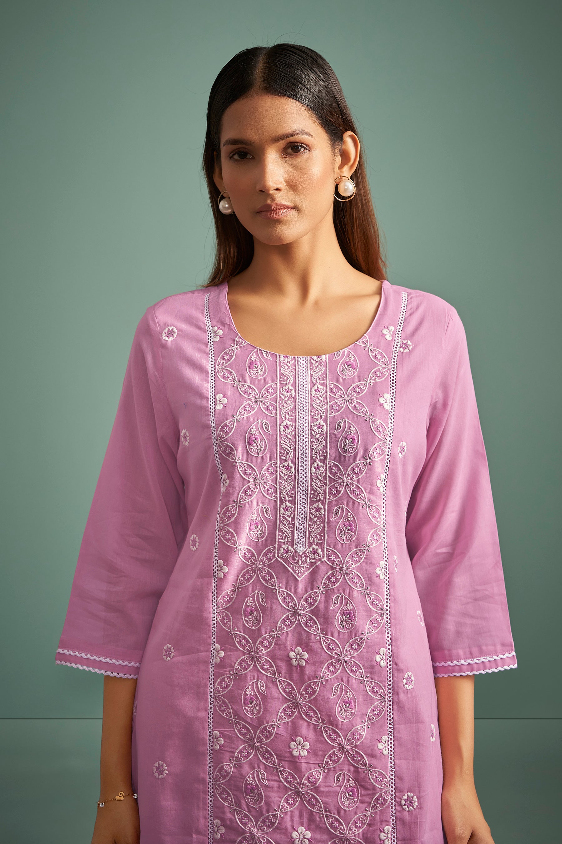 Karyna Lavender Chikankari Embroidered Cotton Kurta Set