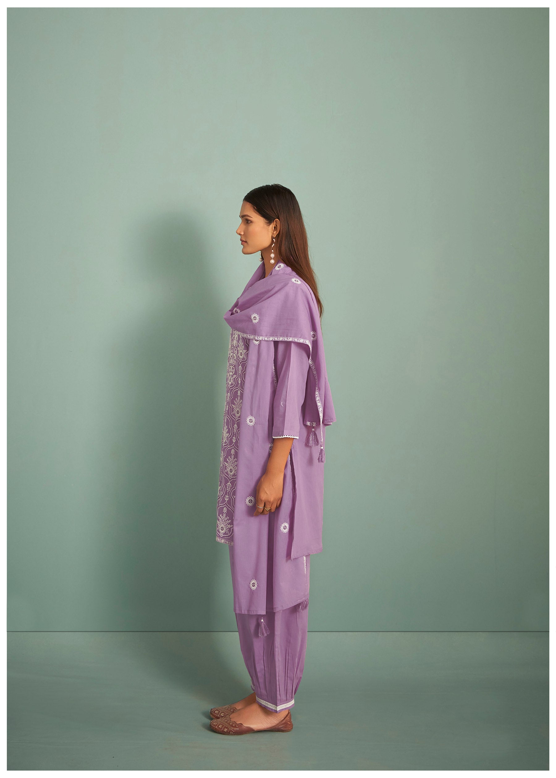 Briony Purple Chikankari Embroidered Cotton Kurta Set