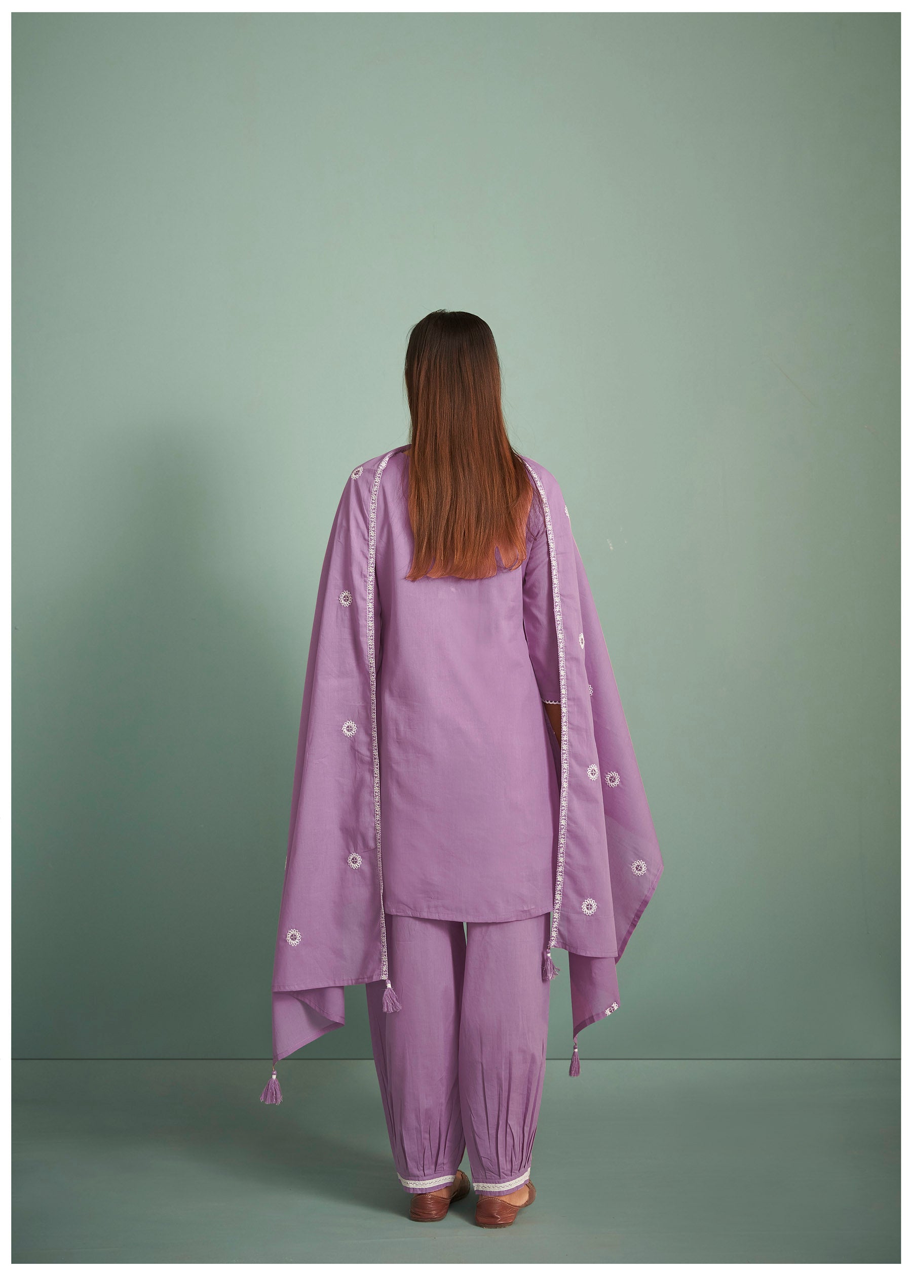 Briony Purple Chikankari Embroidered Cotton Kurta Set