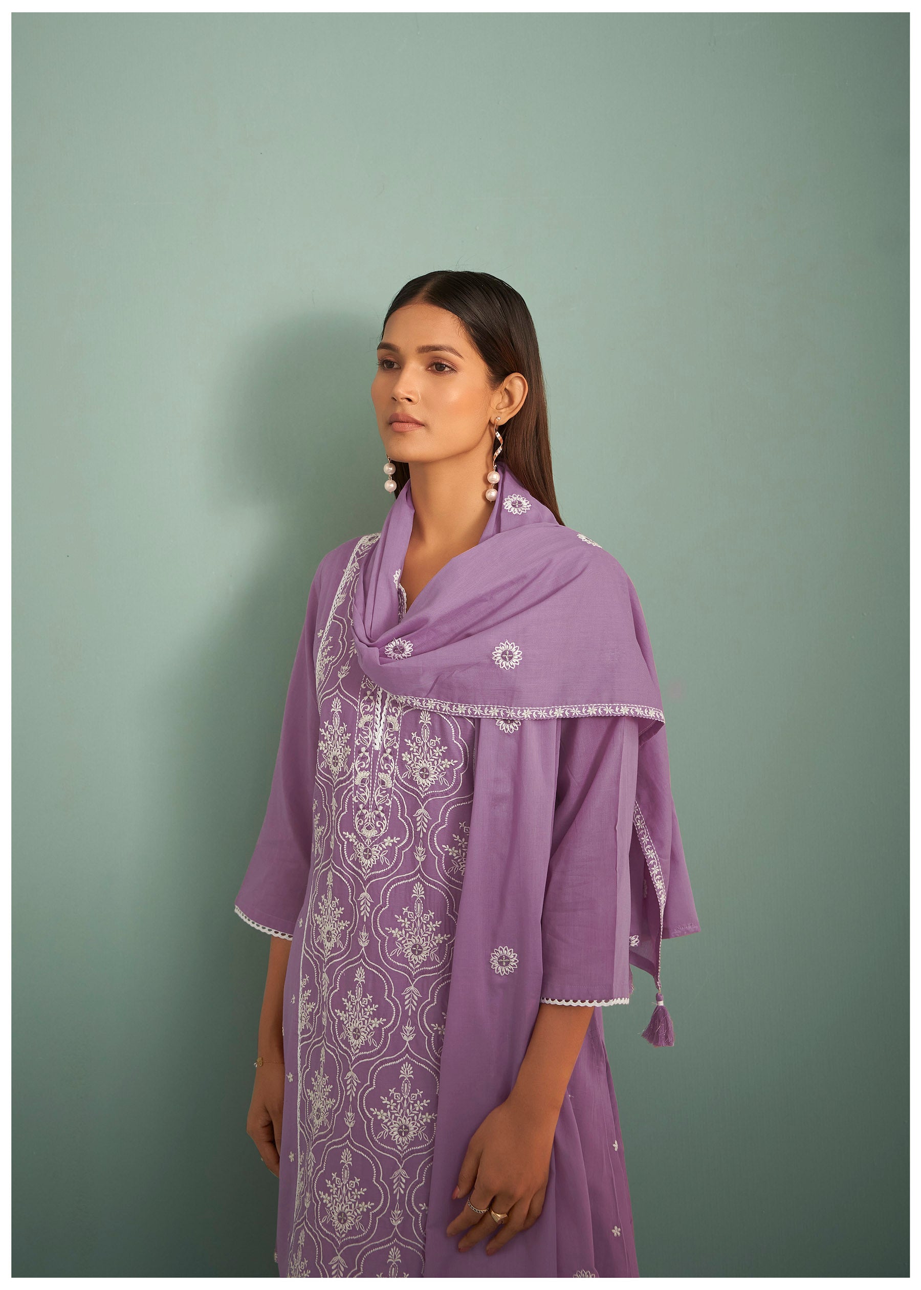 Briony Purple Chikankari Embroidered Cotton Kurta Set