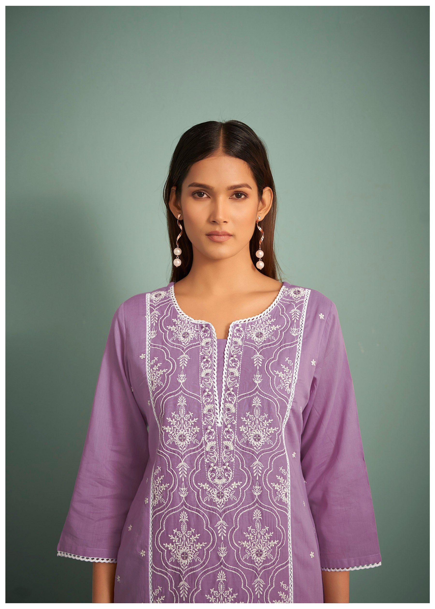 Briony Purple Chikankari Embroidered Cotton Kurta Set