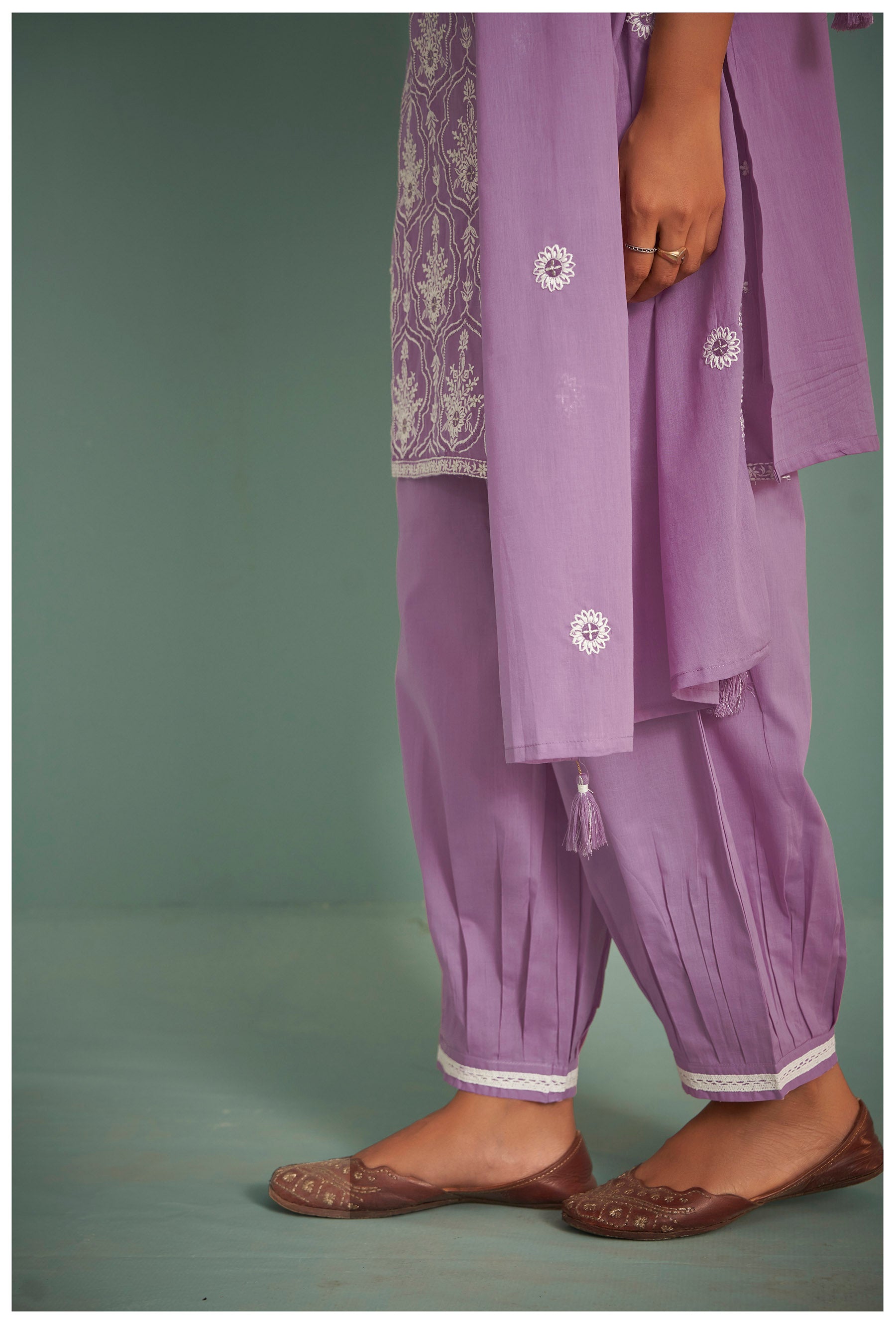 Briony Purple Chikankari Embroidered Cotton Kurta Set
