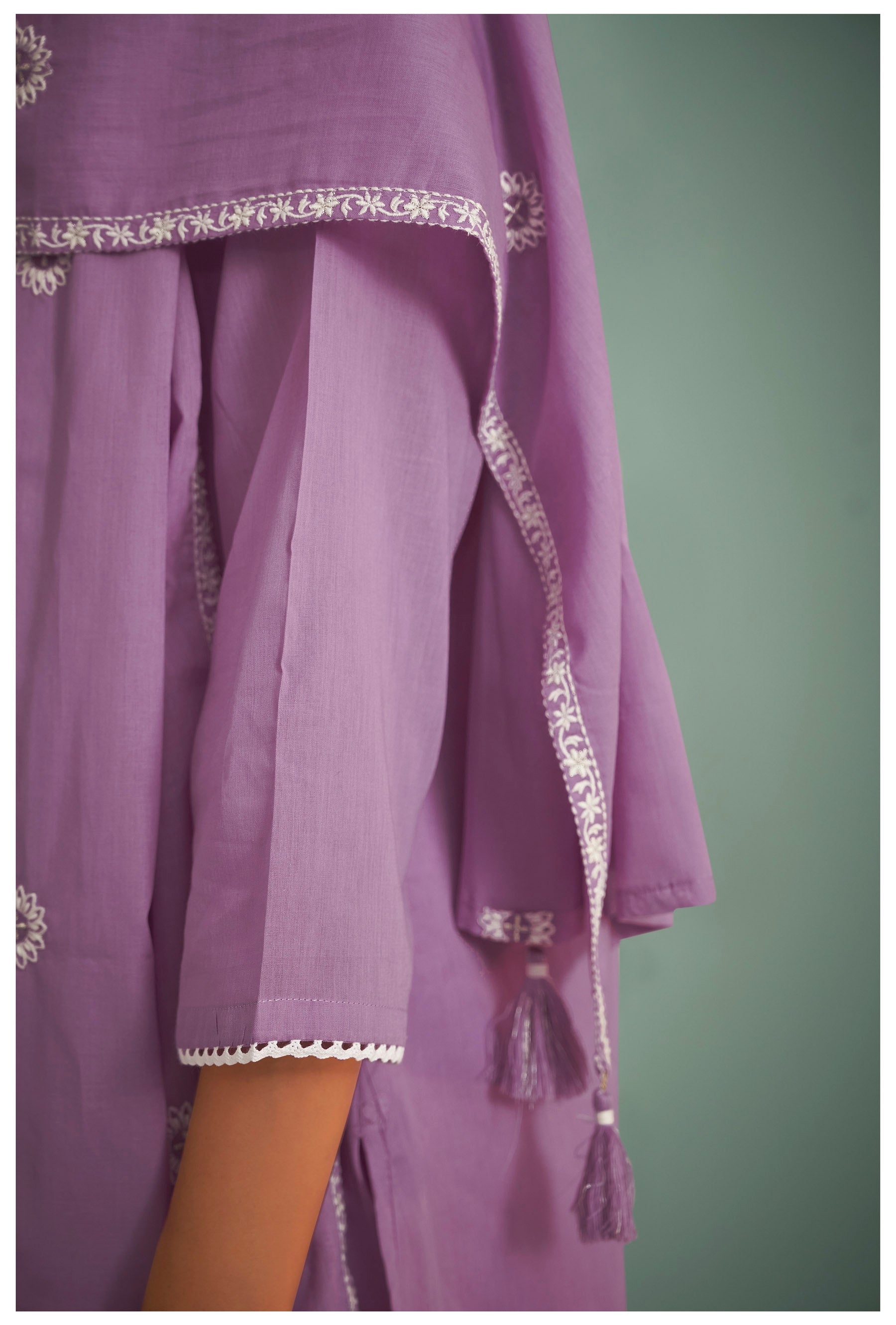 Briony Purple Chikankari Embroidered Cotton Kurta Set