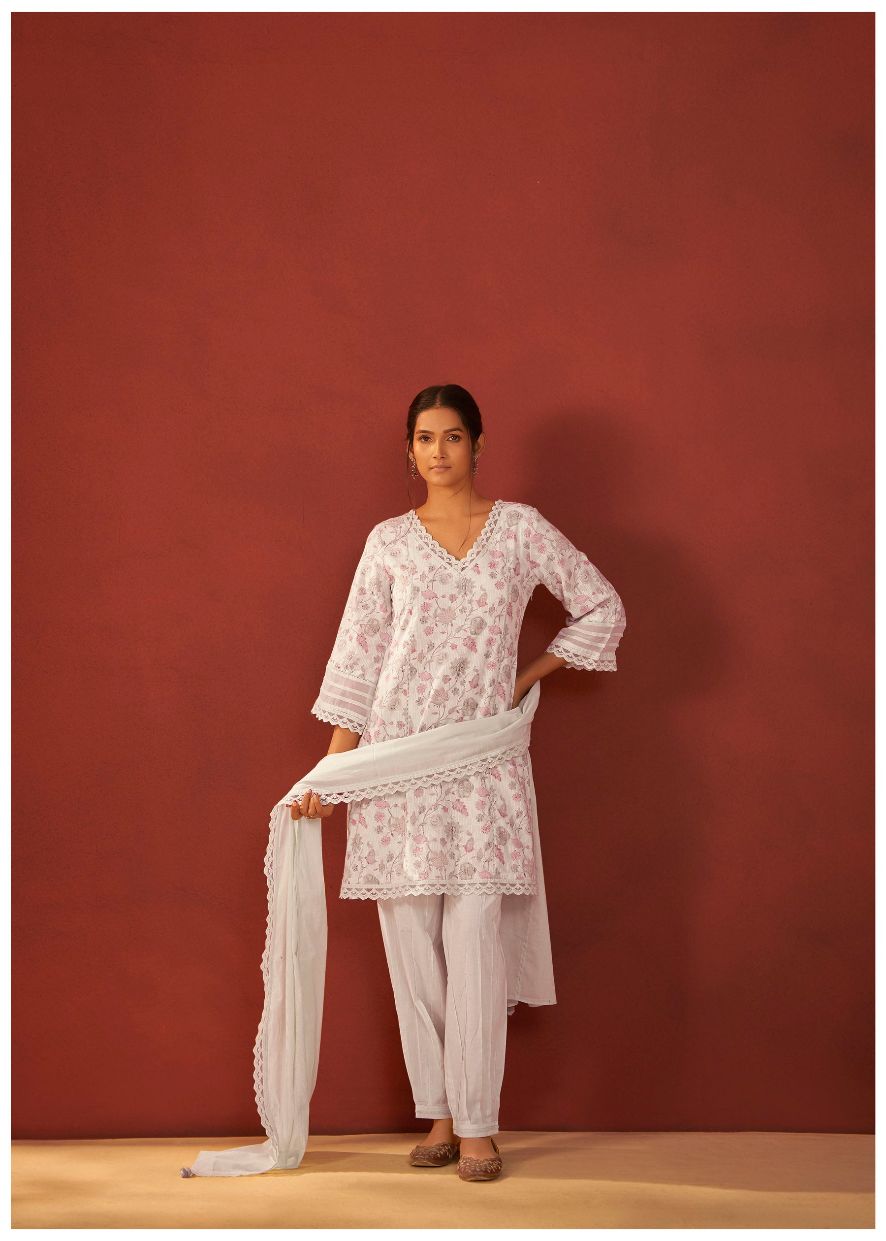 Trelise Cream Printed Cotton Kurta Set