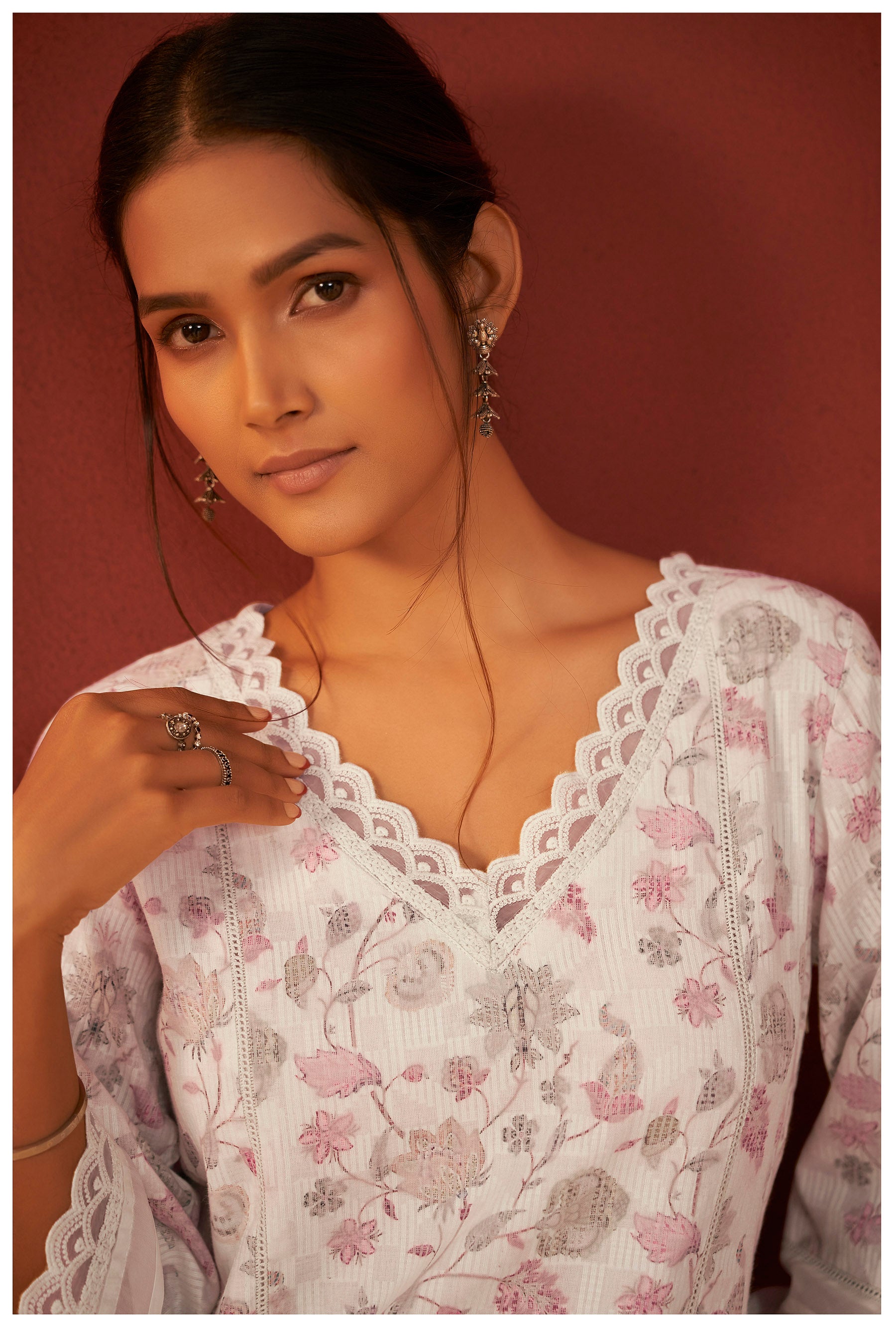 Trelise Cream Printed Cotton Kurta Set