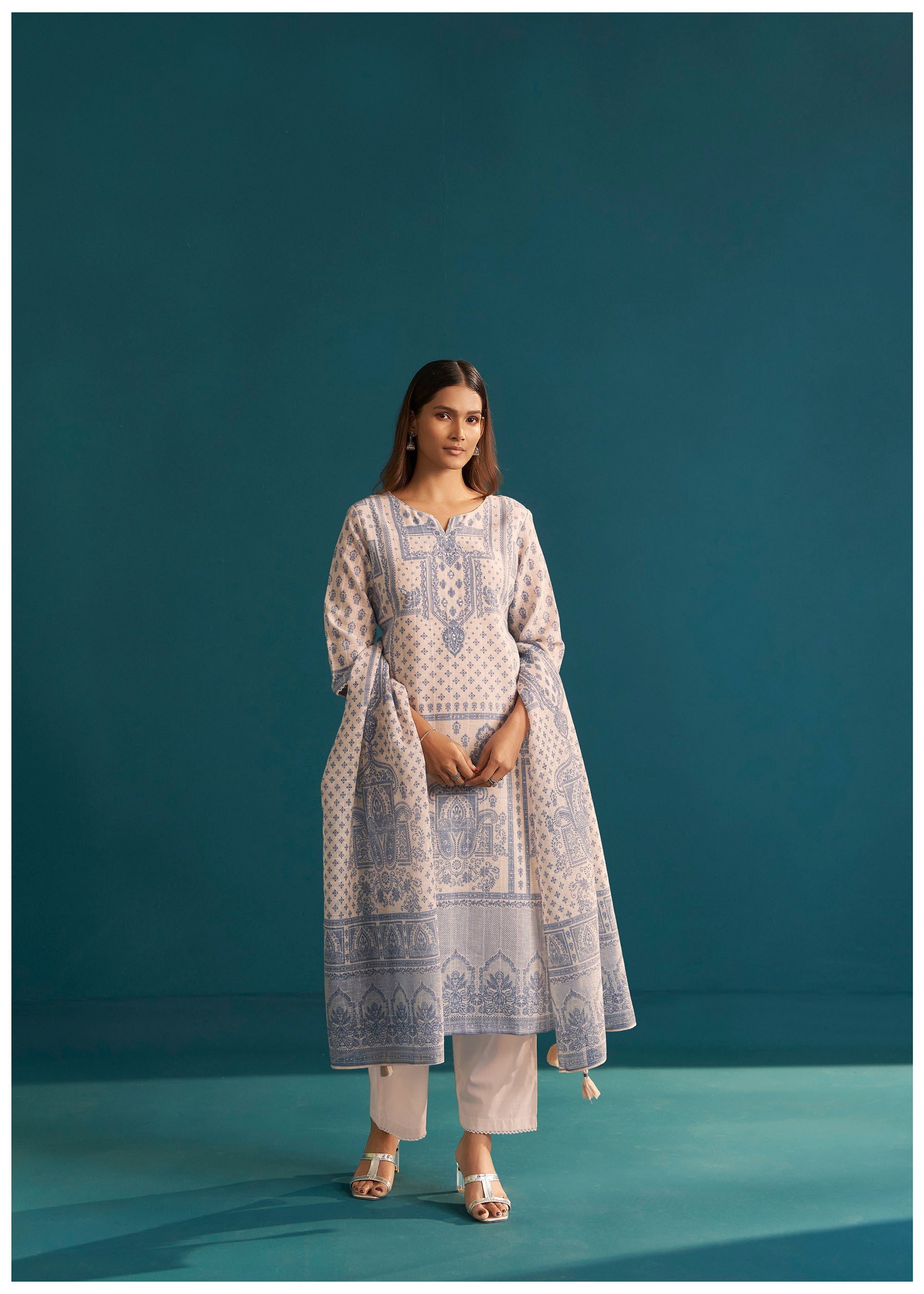 Zaira Digital Print Embroidered Linen Kurta Set