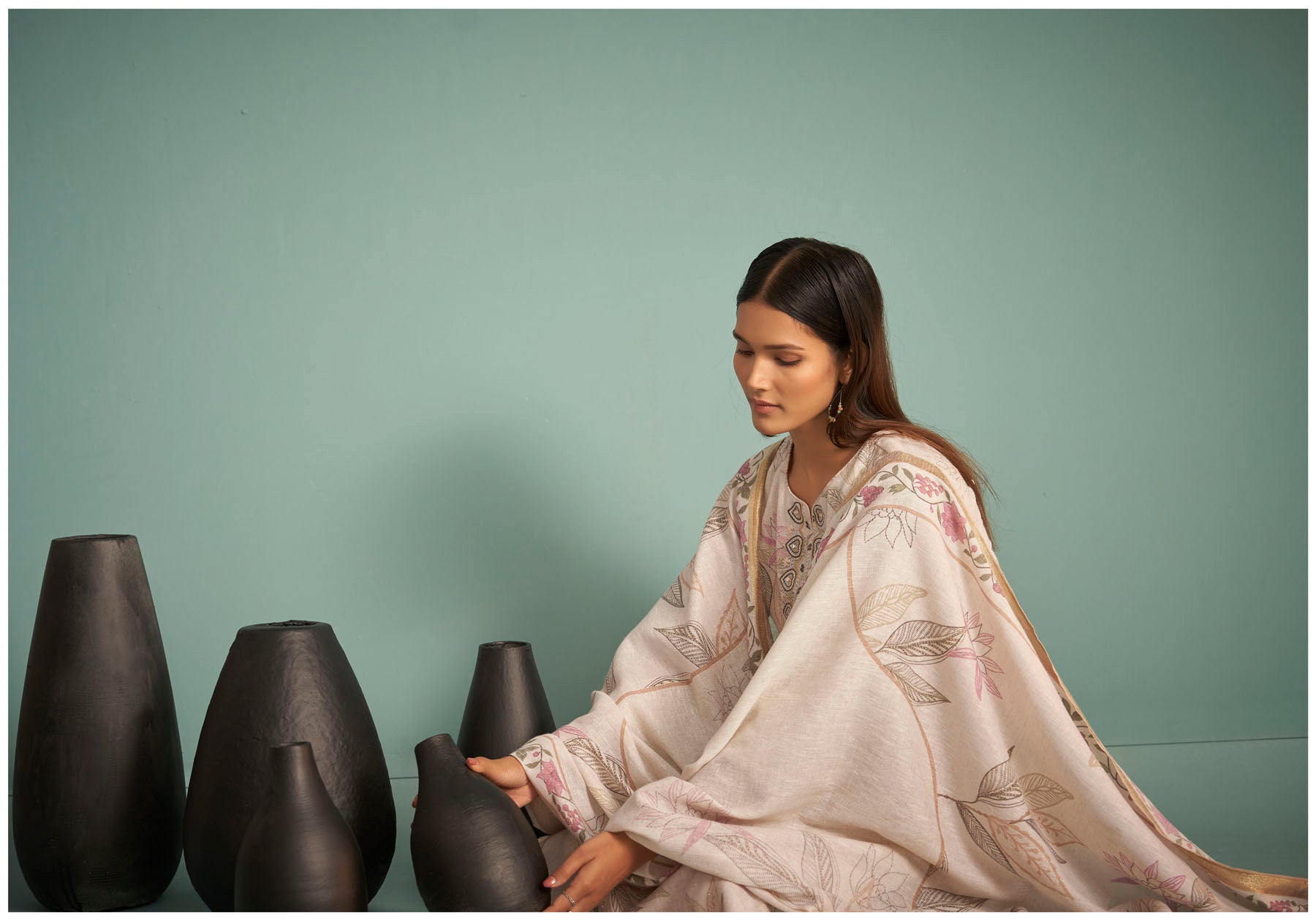 Pearlshade Cream Embroidered Linen Kurta Set
