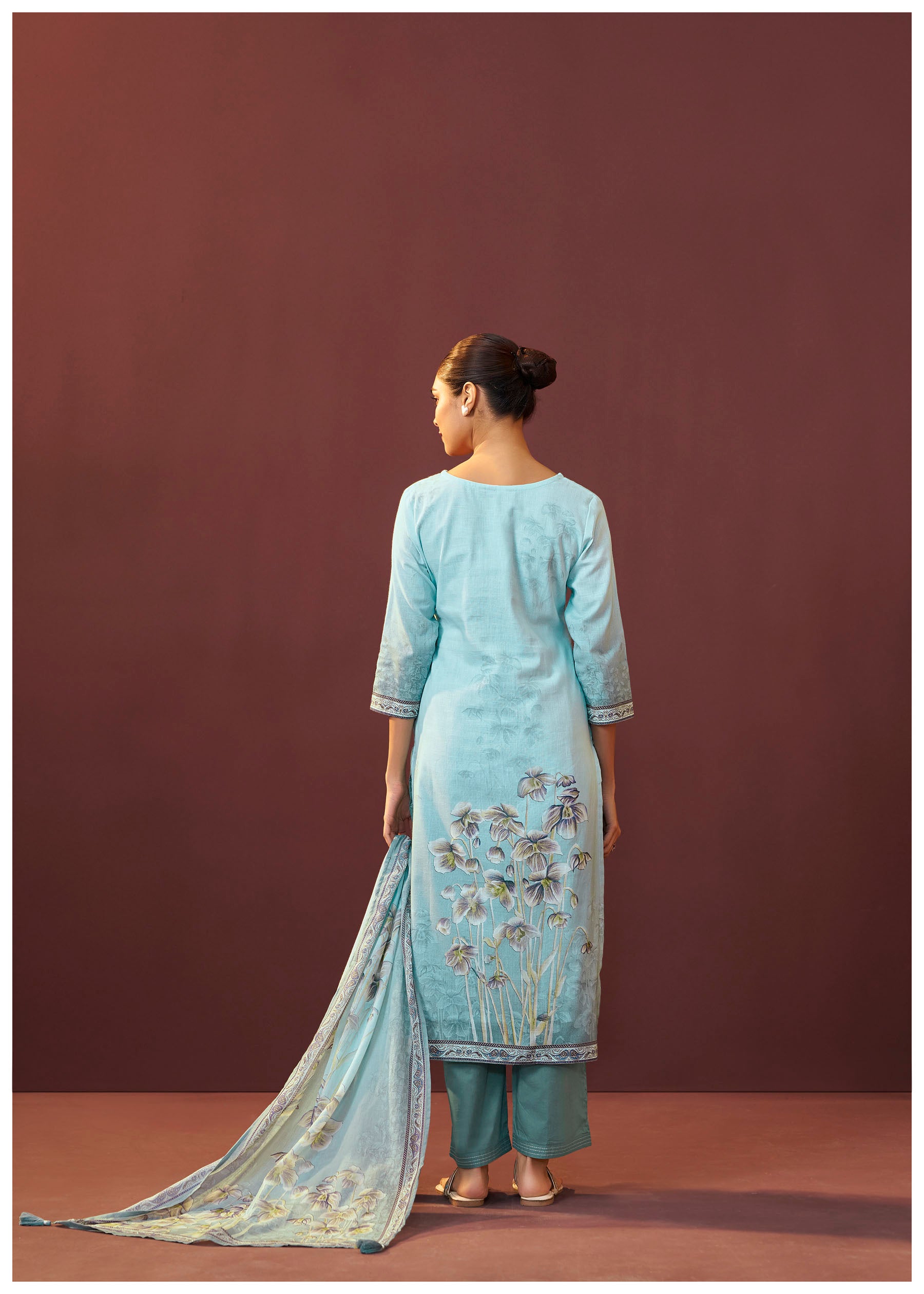 Celestia Blue Embroidered Linen Kurta Set