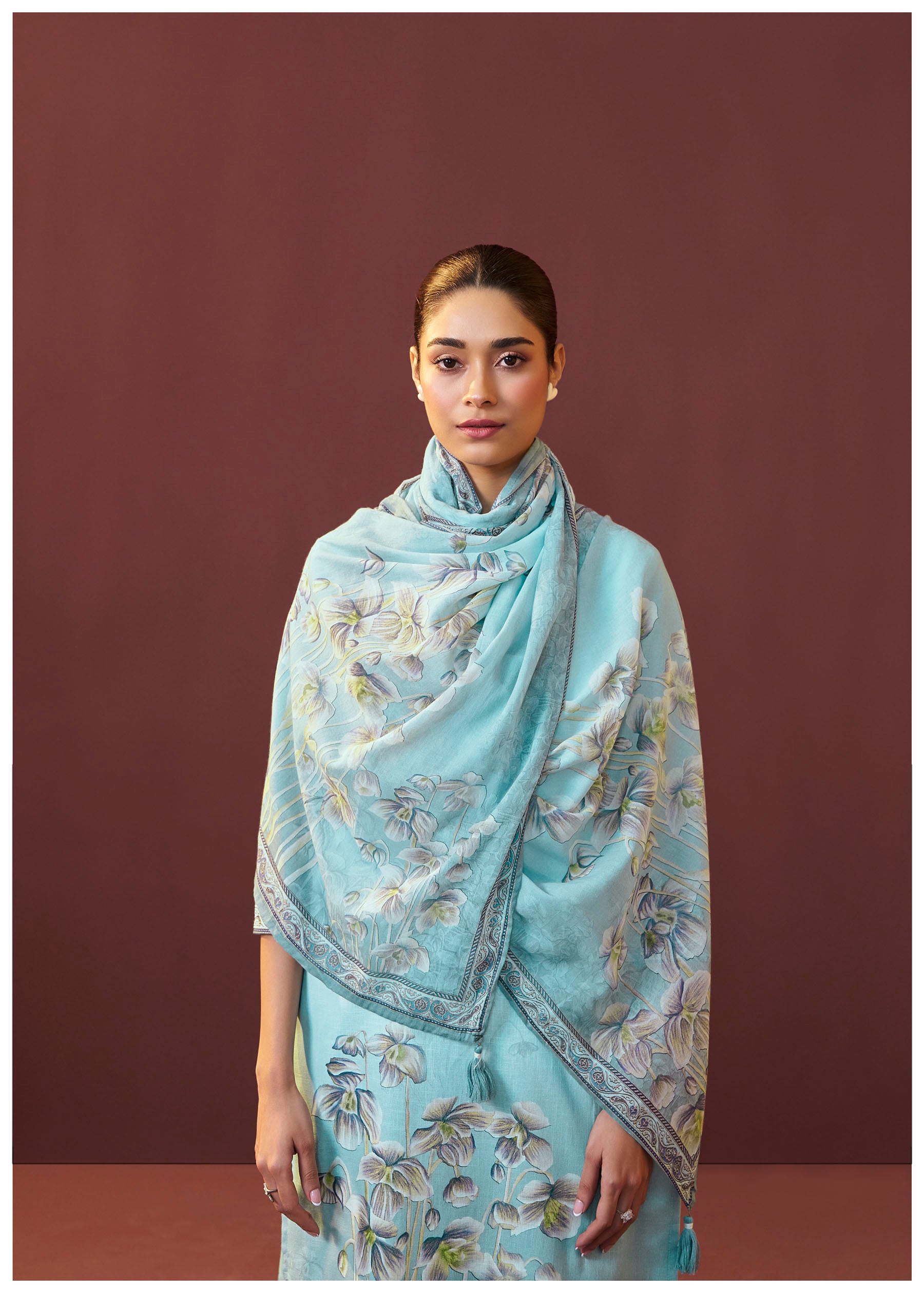 Celestia Blue Embroidered Linen Kurta Set