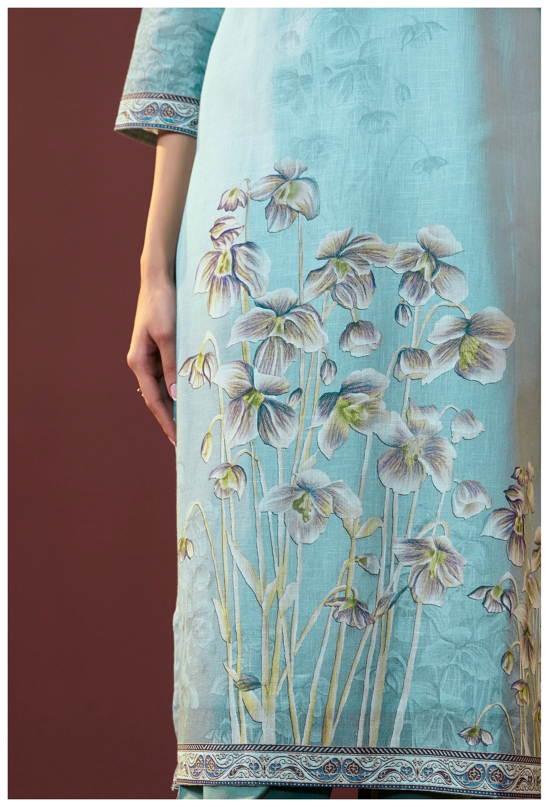 Celestia Blue Embroidered Linen Kurta Set