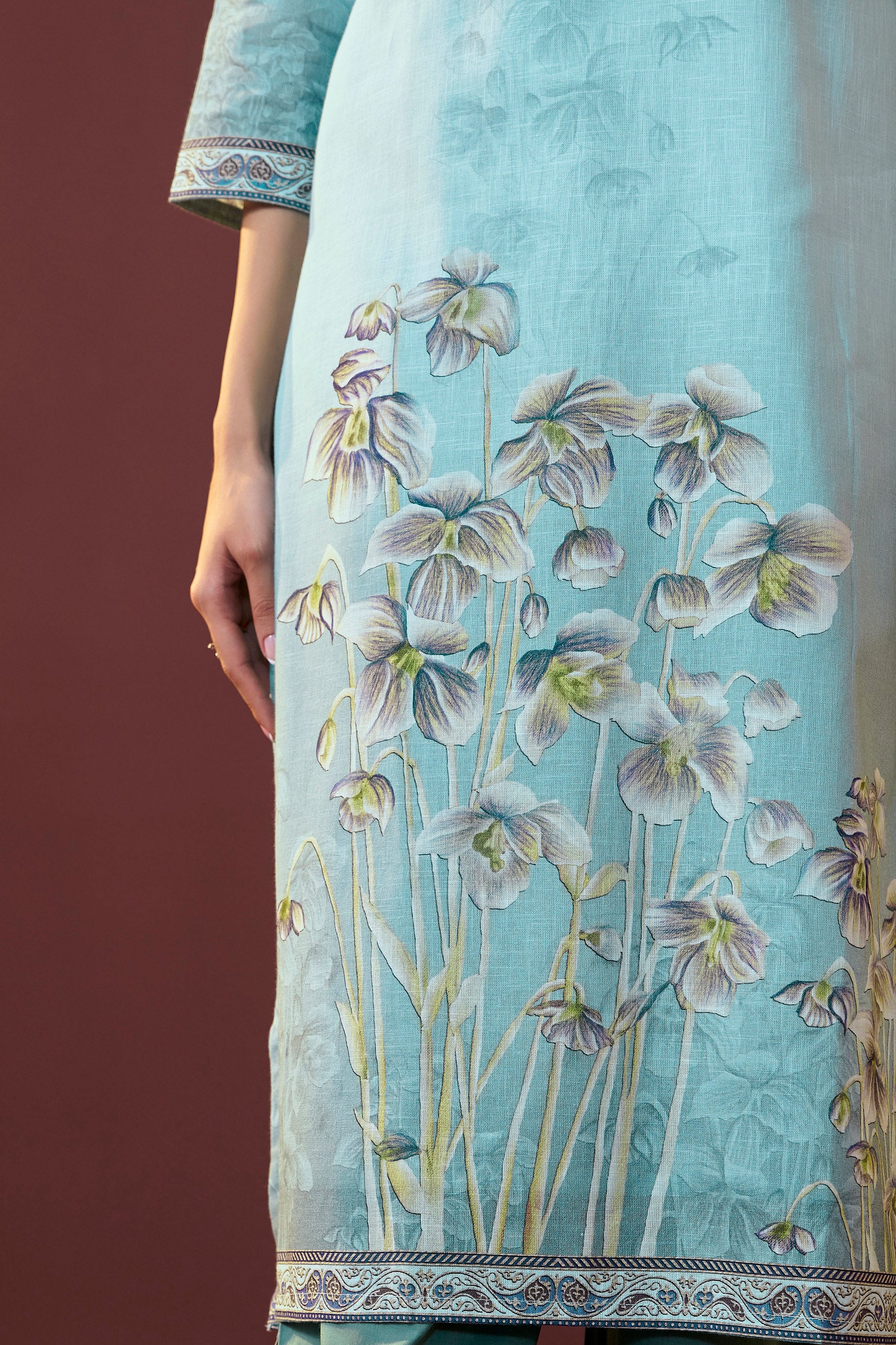 Celestia Blue Embroidered Linen Kurta Set