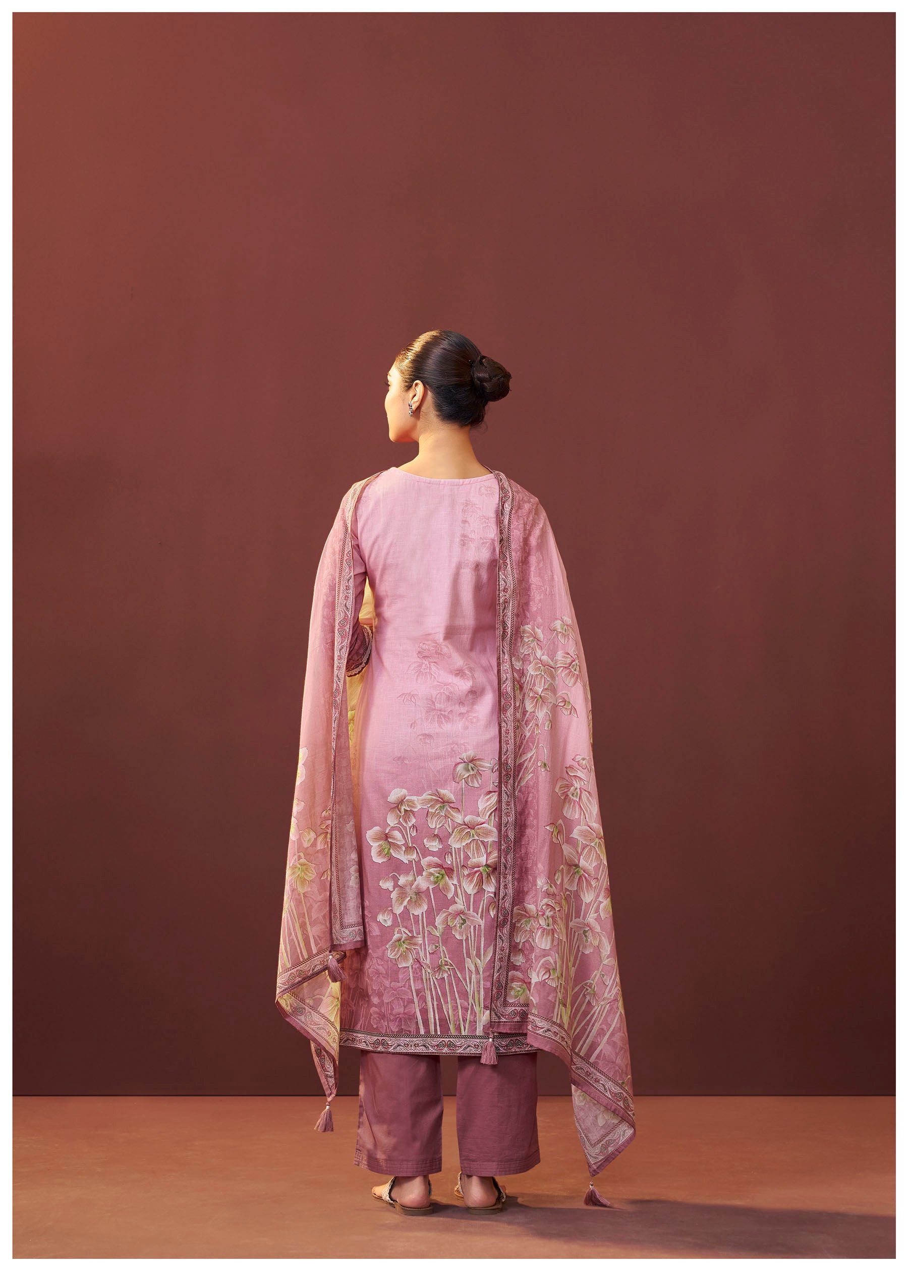 Roselle Pink Embroidered Linen Kurta Set
