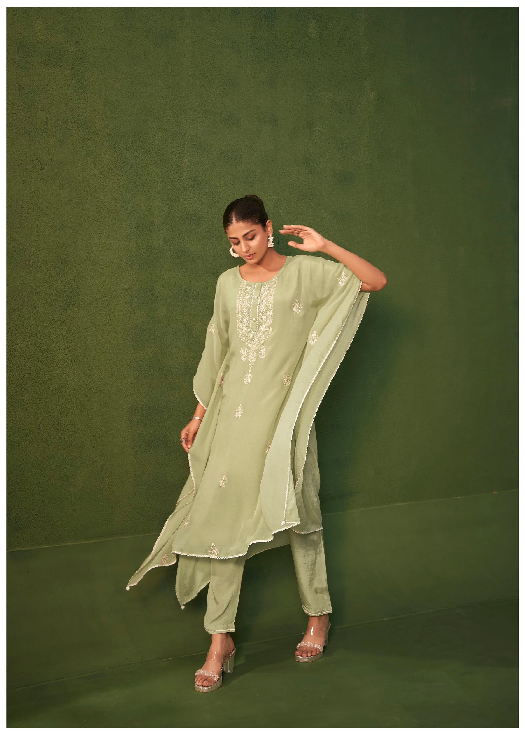Lucerra Green Chinnon Embroidered Kaftan