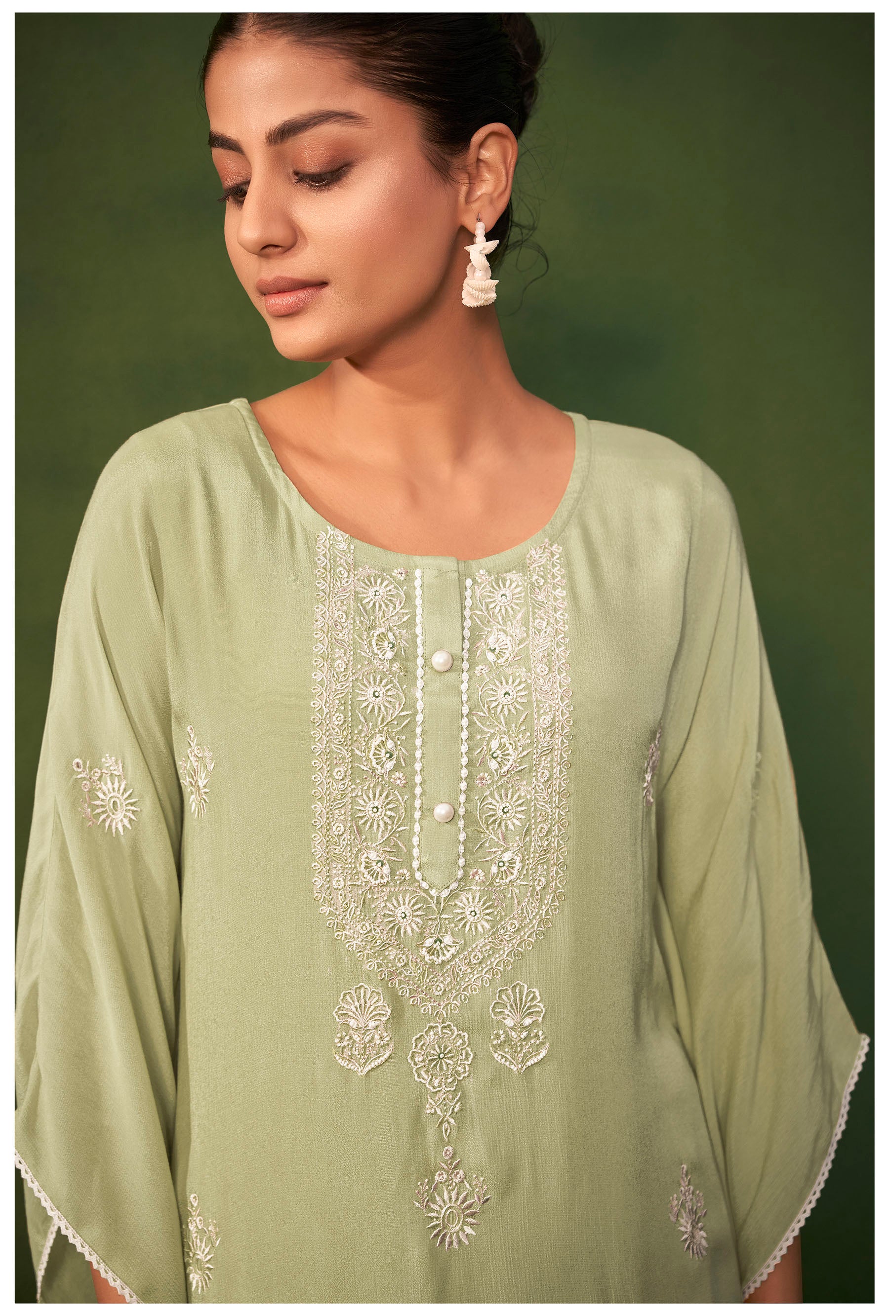 Lucerra Green Chinnon Embroidered Kaftan