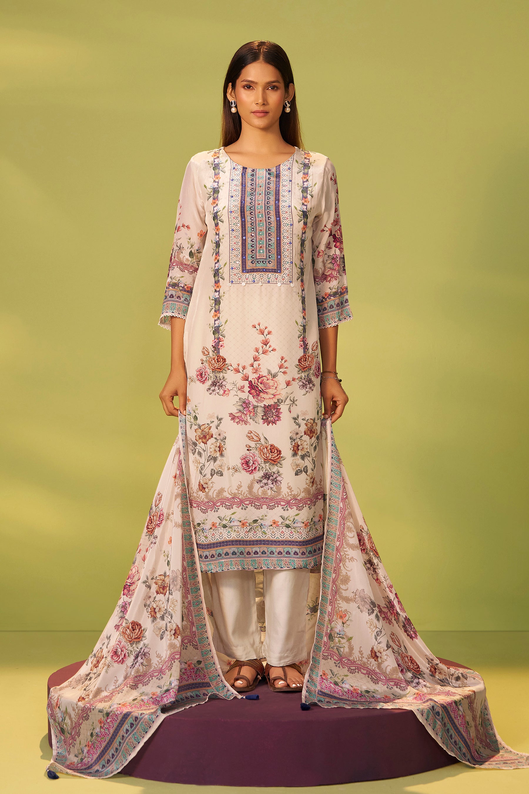 Digital Print Crepe Silk Kurta Set