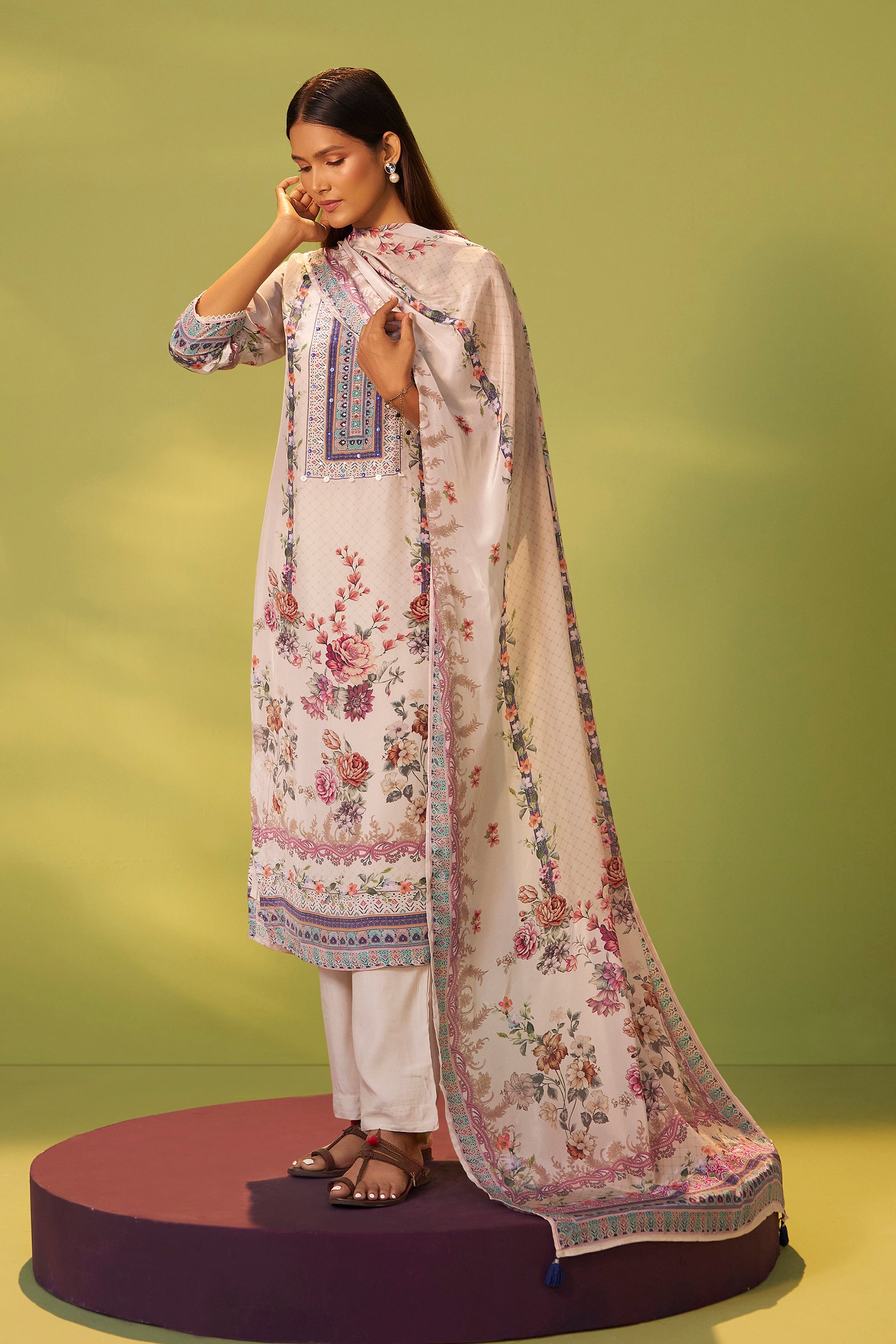 Digital Print Crepe Silk Kurta Set