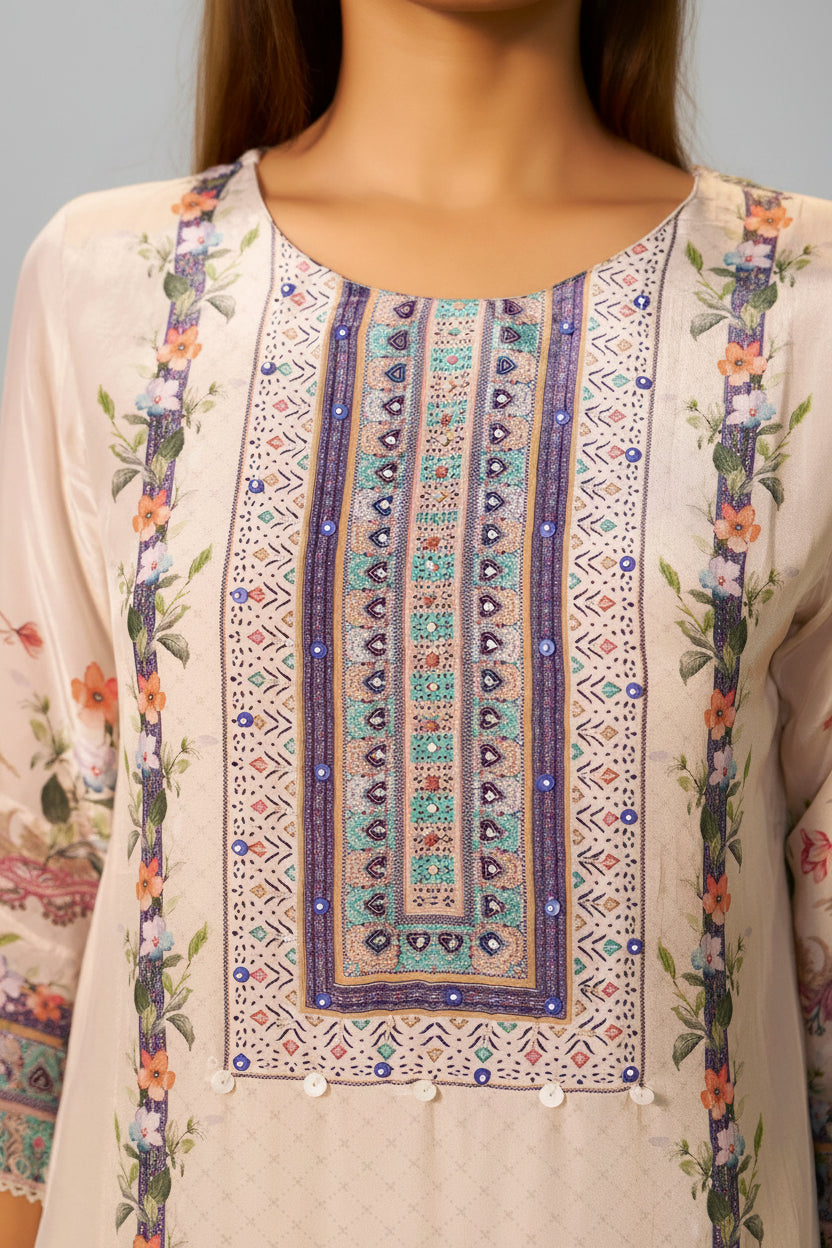 Digital Print Crepe Silk Kurta Set