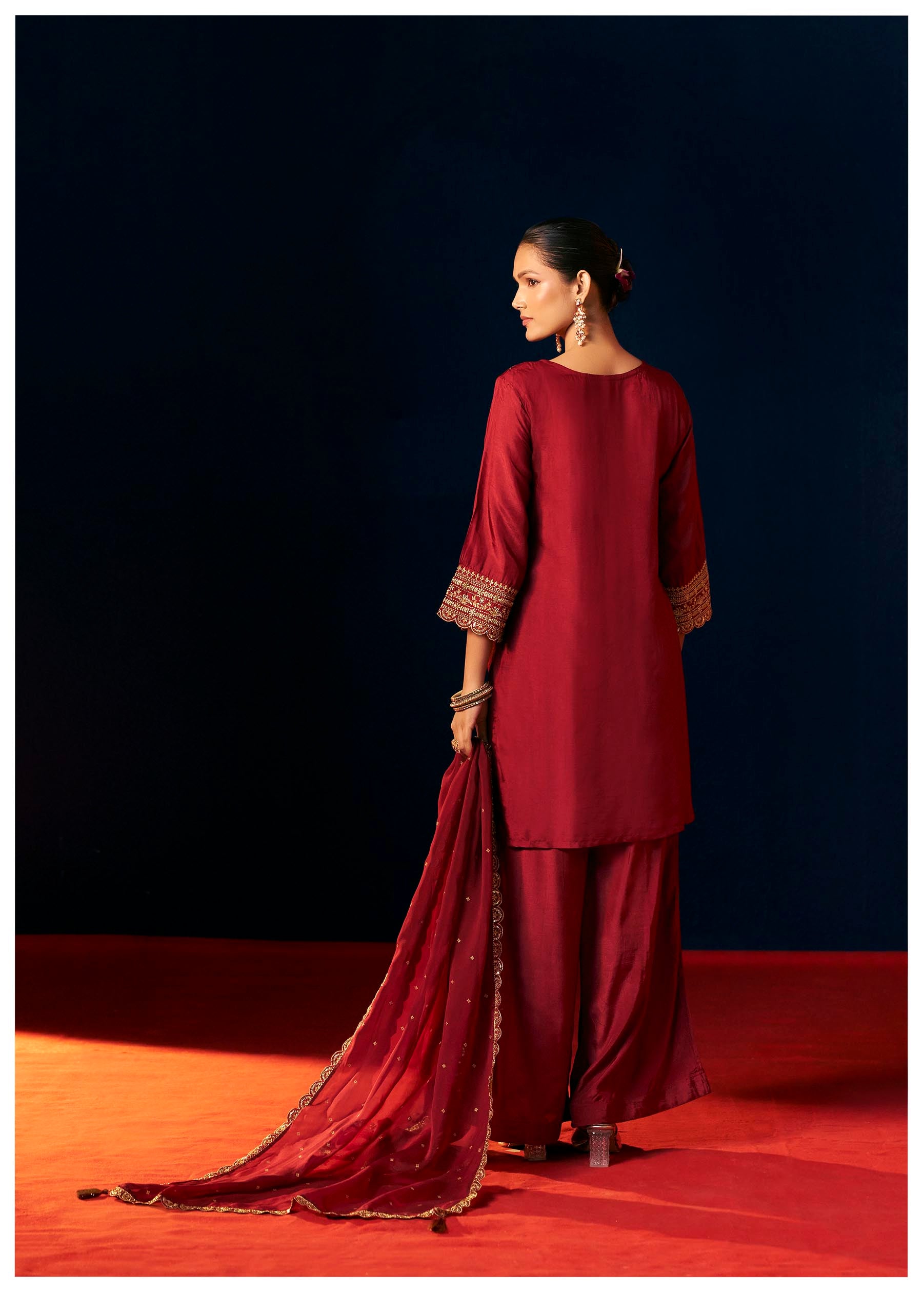 Maroon Zari Embroidered Kurta Set