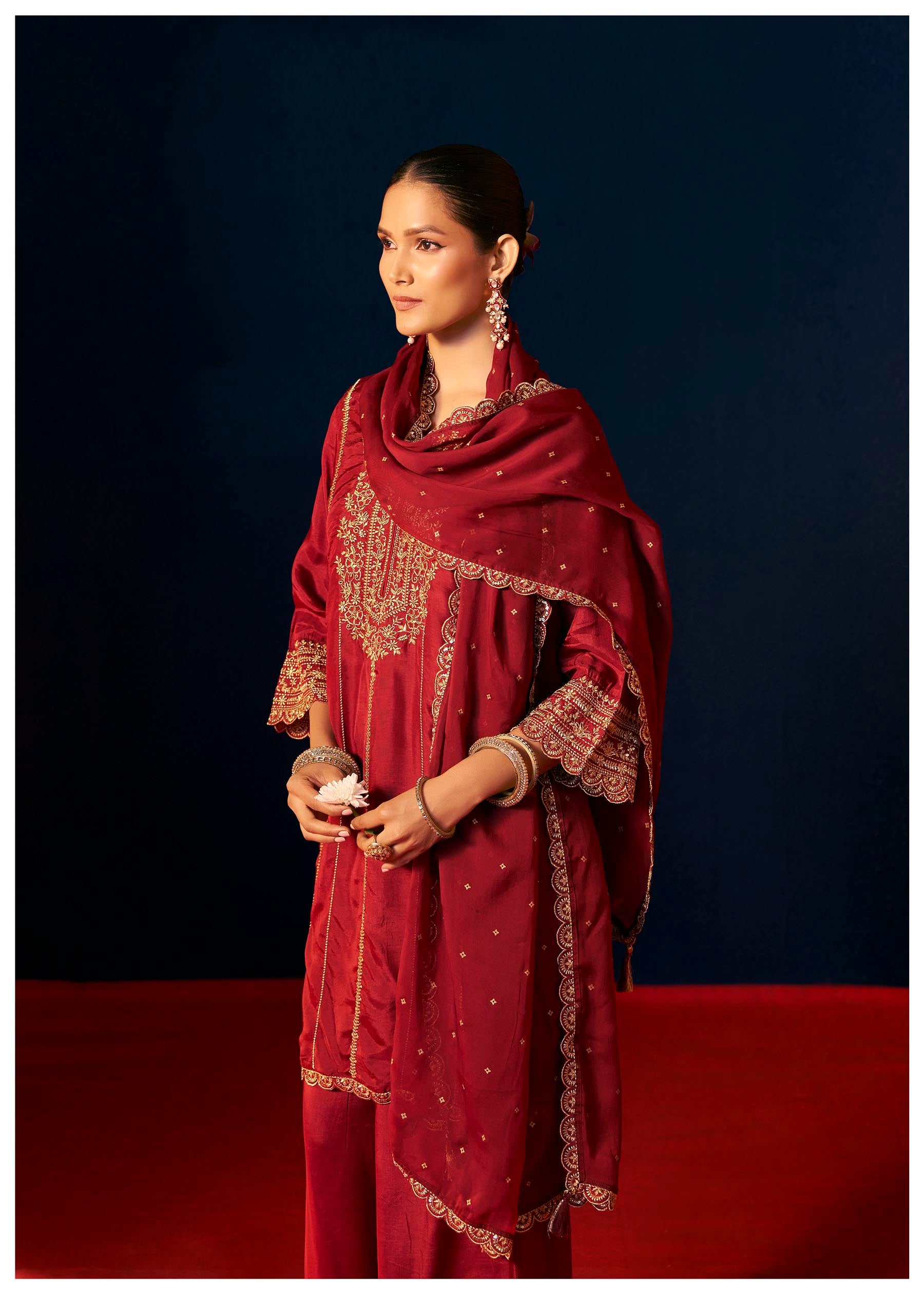 Maroon Zari Embroidered Kurta Set