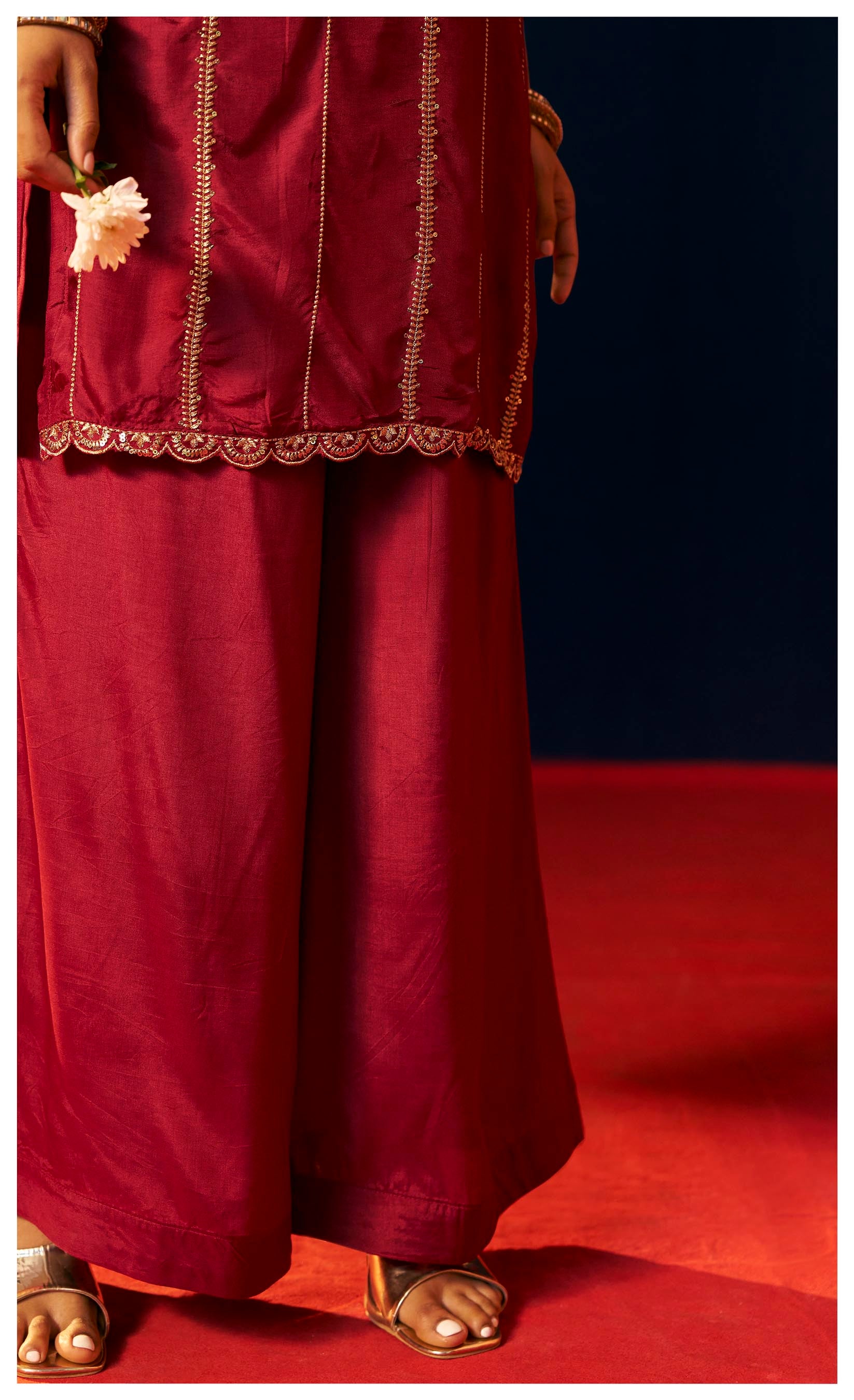Maroon Zari Embroidered Kurta Set