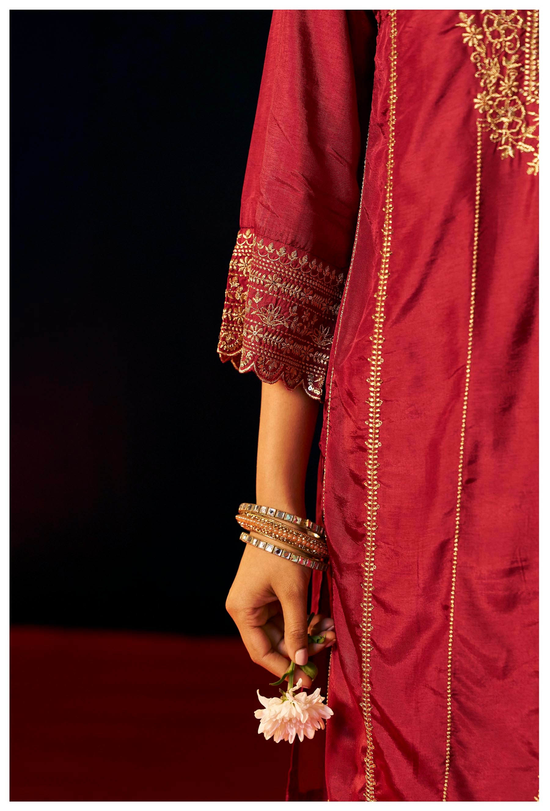 Maroon Zari Embroidered Kurta Set
