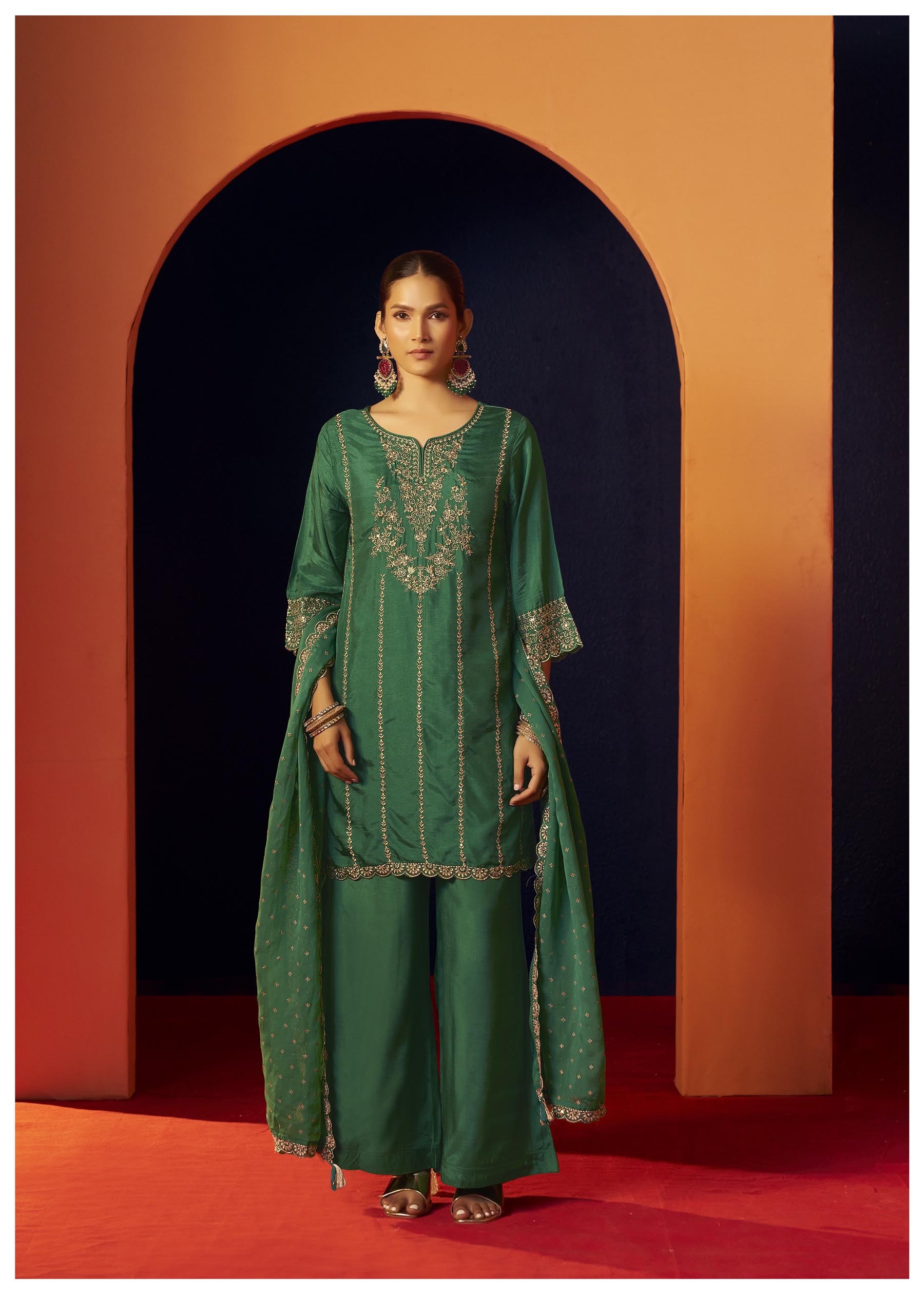 Fynora Green Embroidered Kurta Set