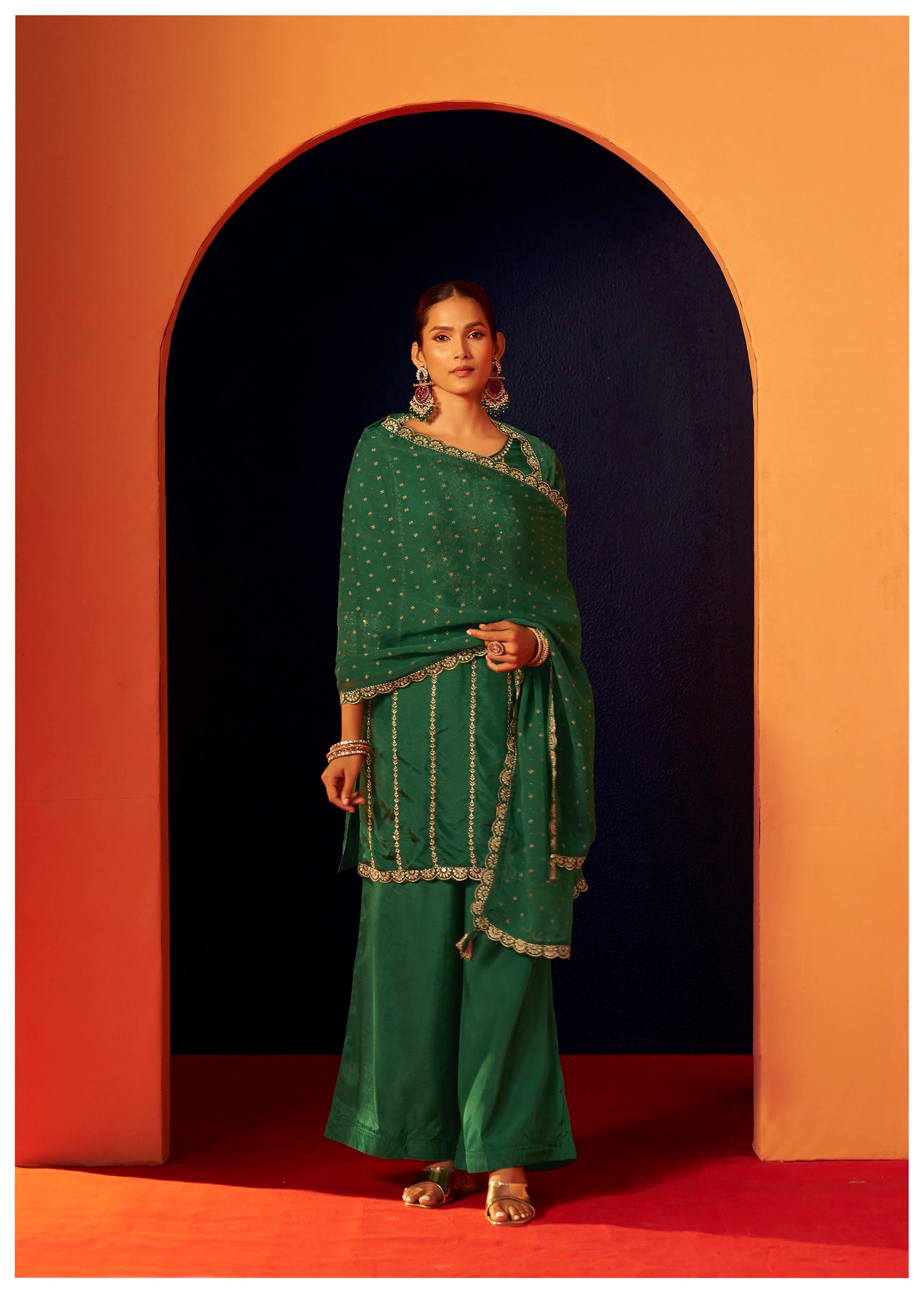 Fynora Green Embroidered Kurta Set