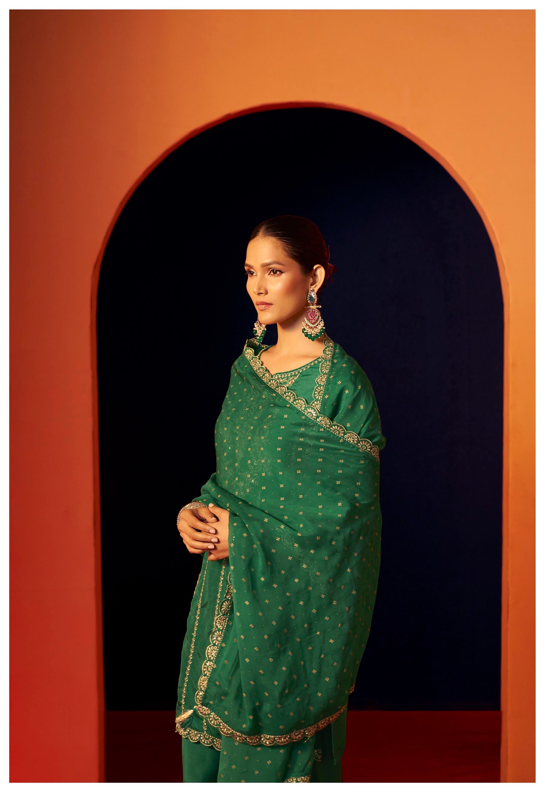 Fynora Green Embroidered Kurta Set