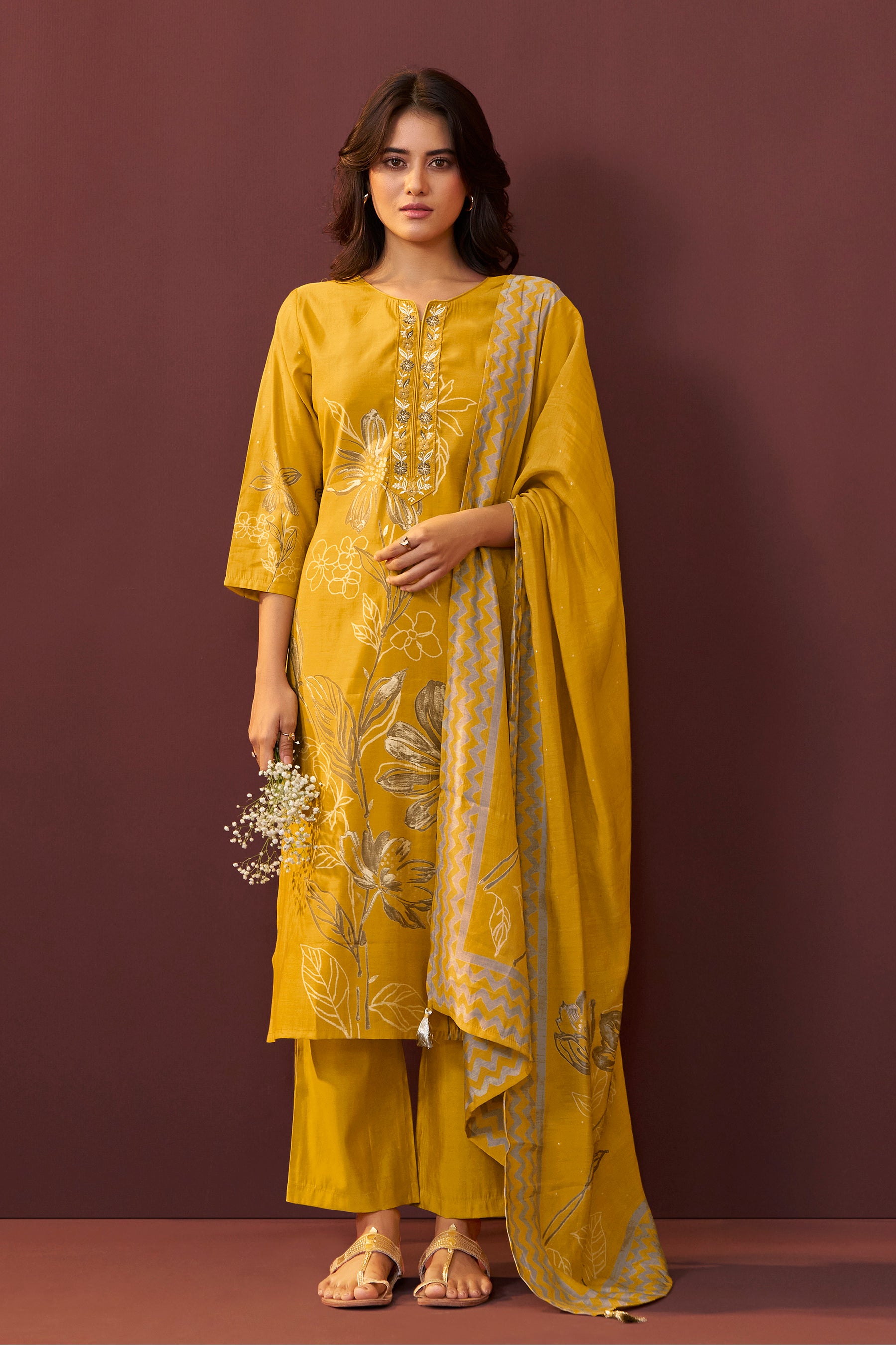 Saffron Yellow Silk Kurta Set