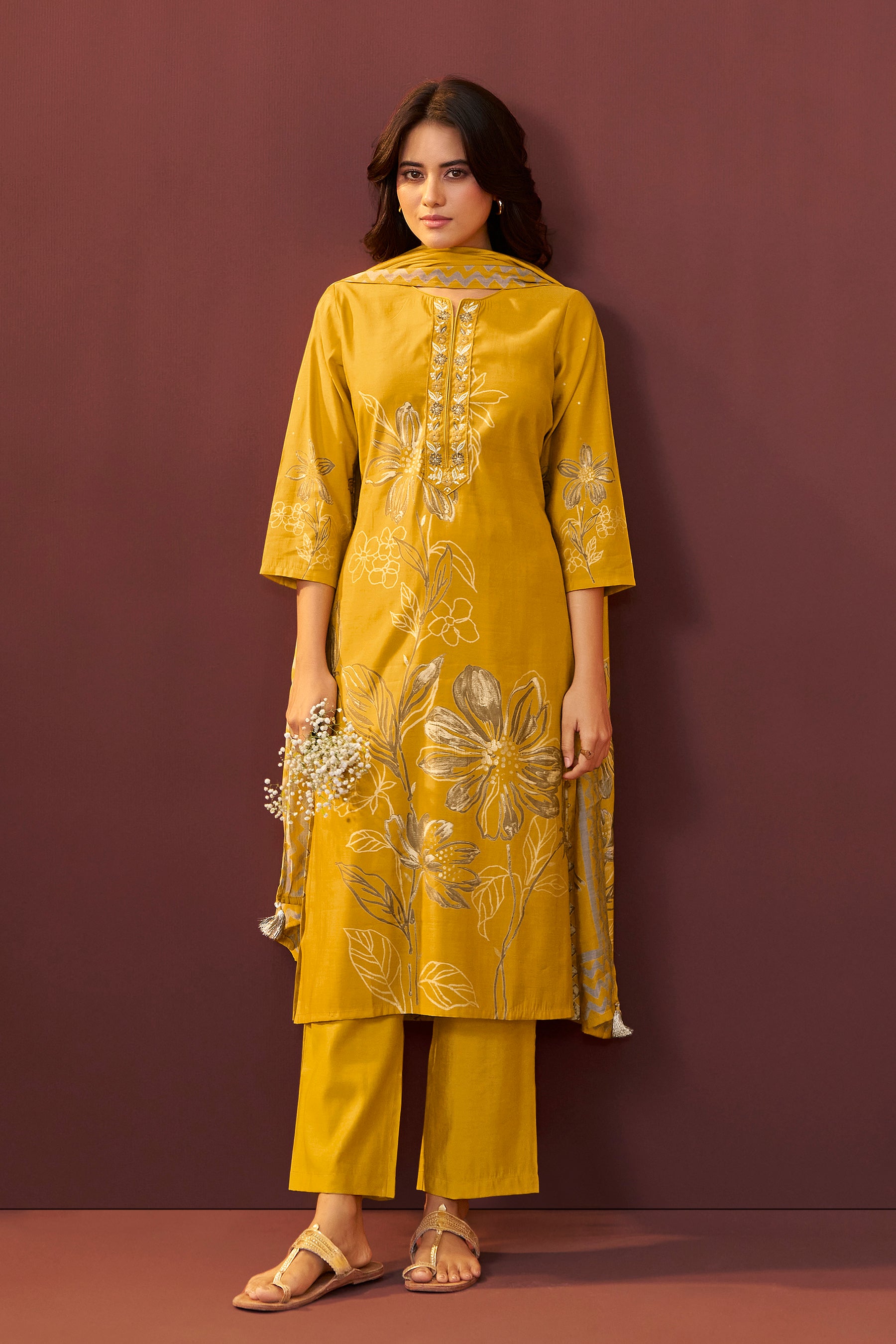 Saffron Yellow Silk Kurta Set
