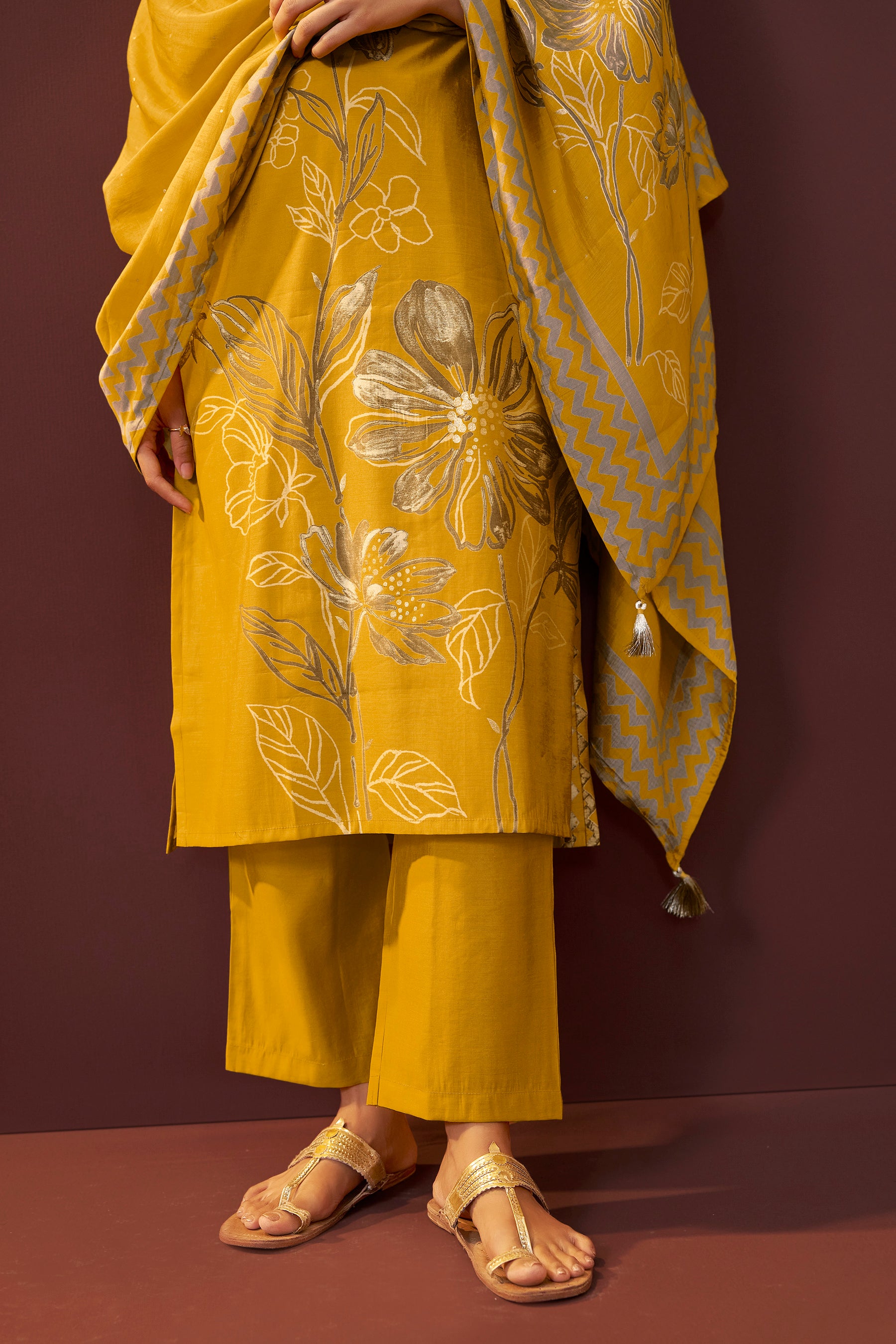 Saffron Yellow Silk Kurta Set