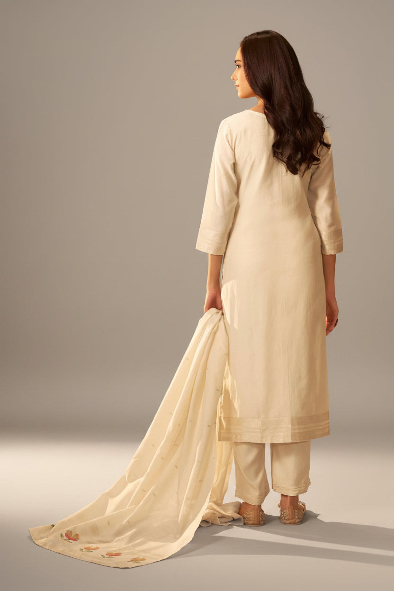 Cream Russian Silk Festive Kurta Set