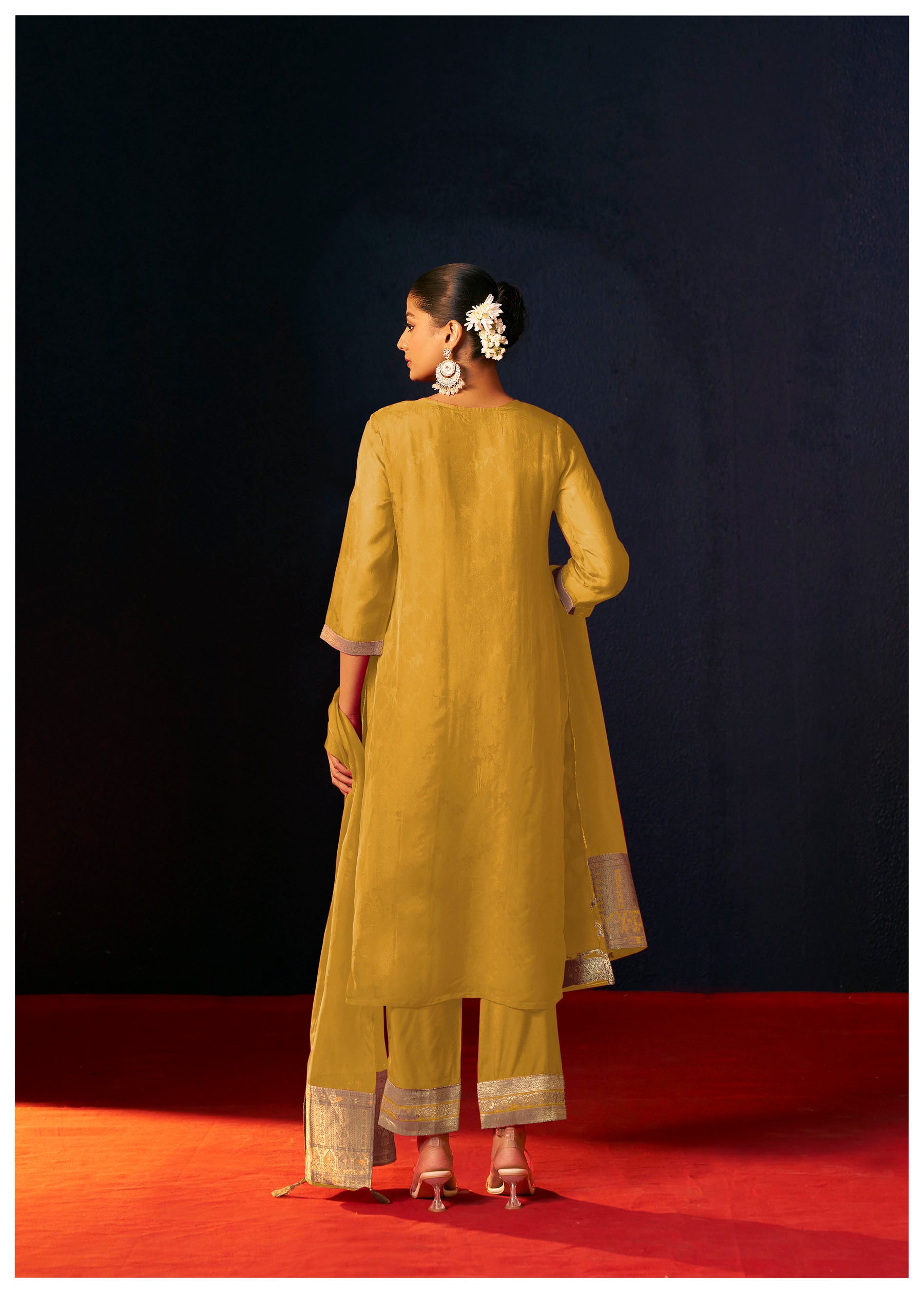 Saffrona Mustard Organza Jacquard Kurta Set