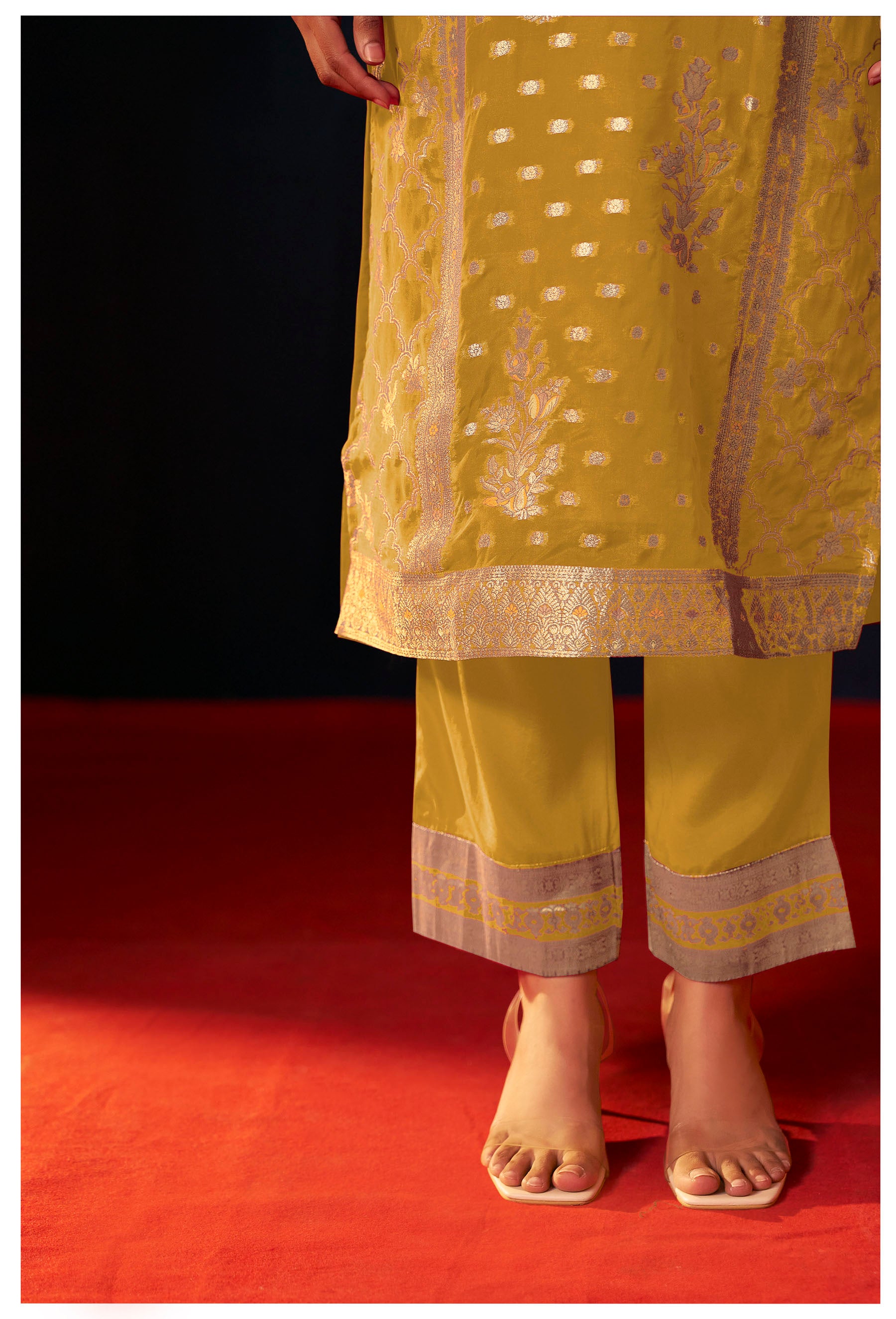 Saffrona Mustard Organza Jacquard Kurta Set