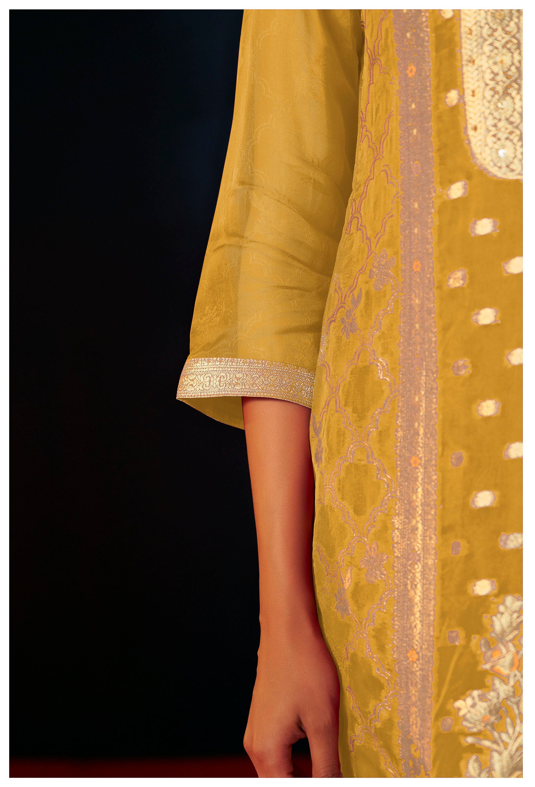 Saffrona Mustard Organza Jacquard Kurta Set