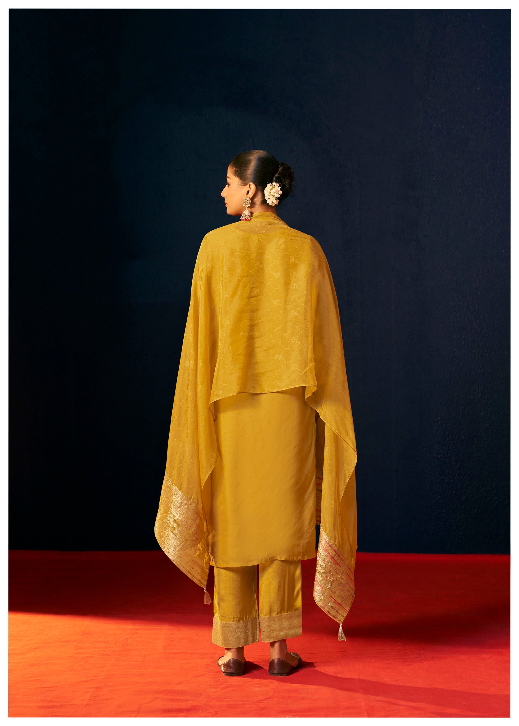 Solmira Mustard Organza Jacquard Kurta Set