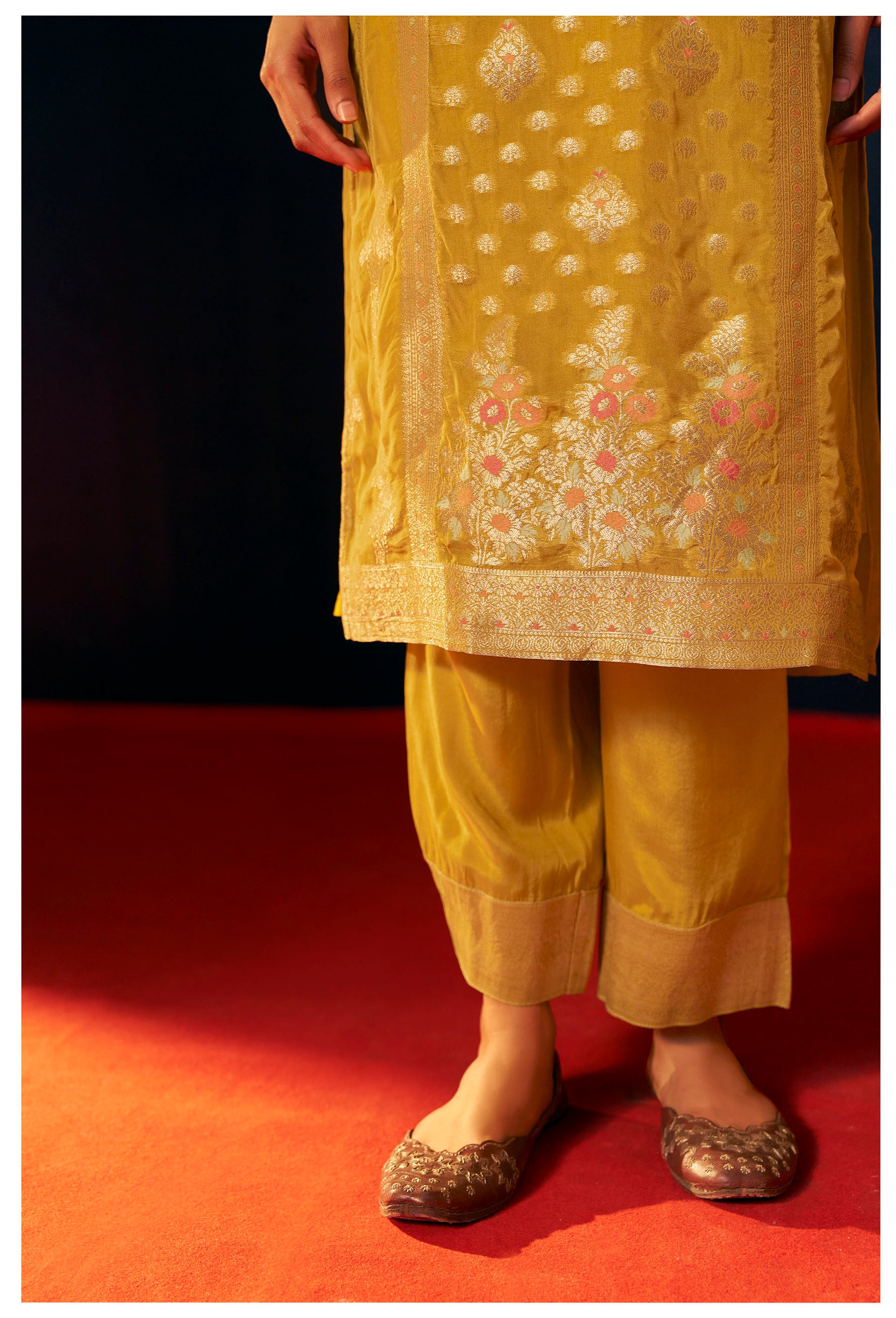 Solmira Mustard Organza Jacquard Kurta Set