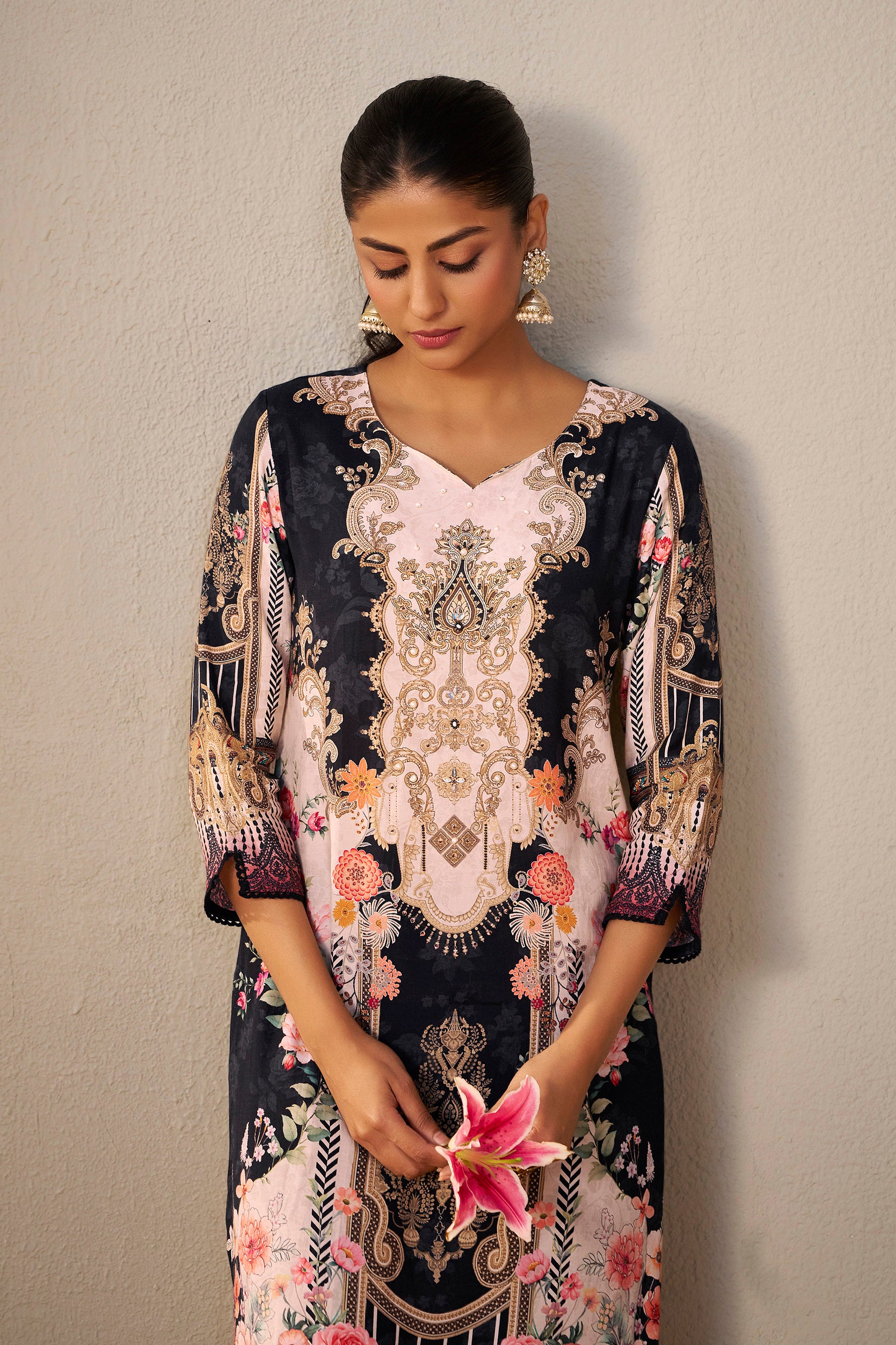 Heavy Muslin Digital Print Kurta, Viscose Bottom and Dupatta Set