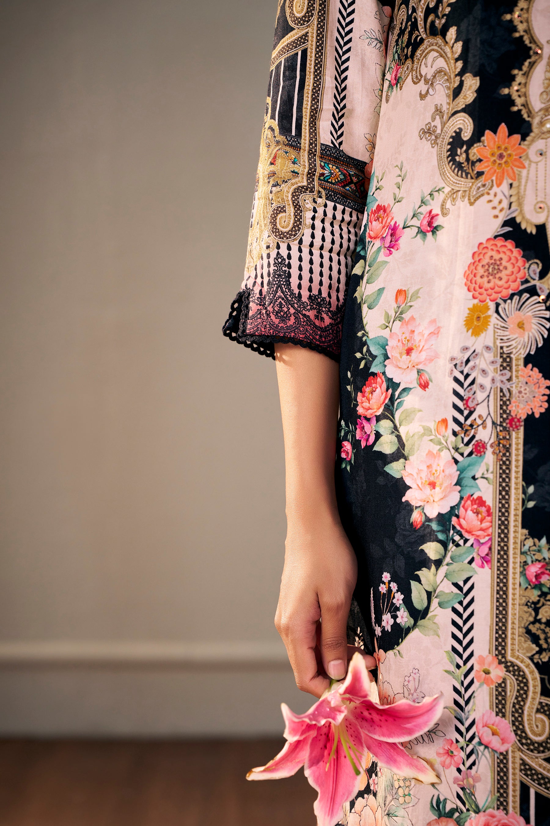 Heavy Muslin Digital Print Kurta, Viscose Bottom and Dupatta Set