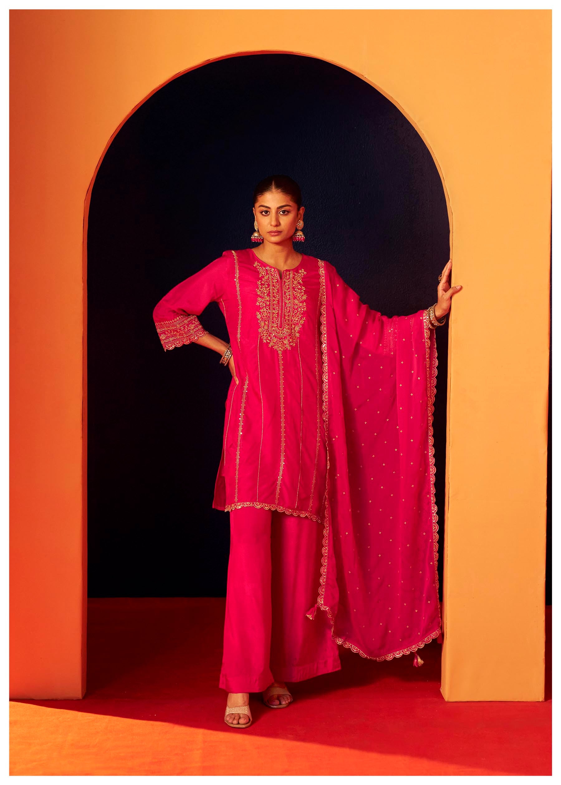 Rangrani Pink Embroidered Kurta Set