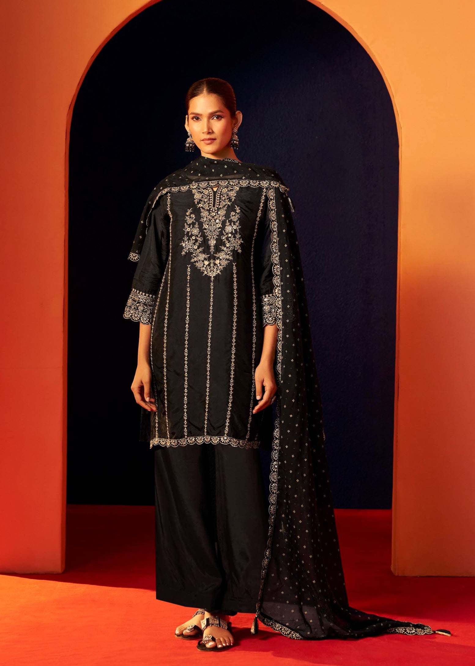 Ravelyn Black Zari Embroidered Kurta Set