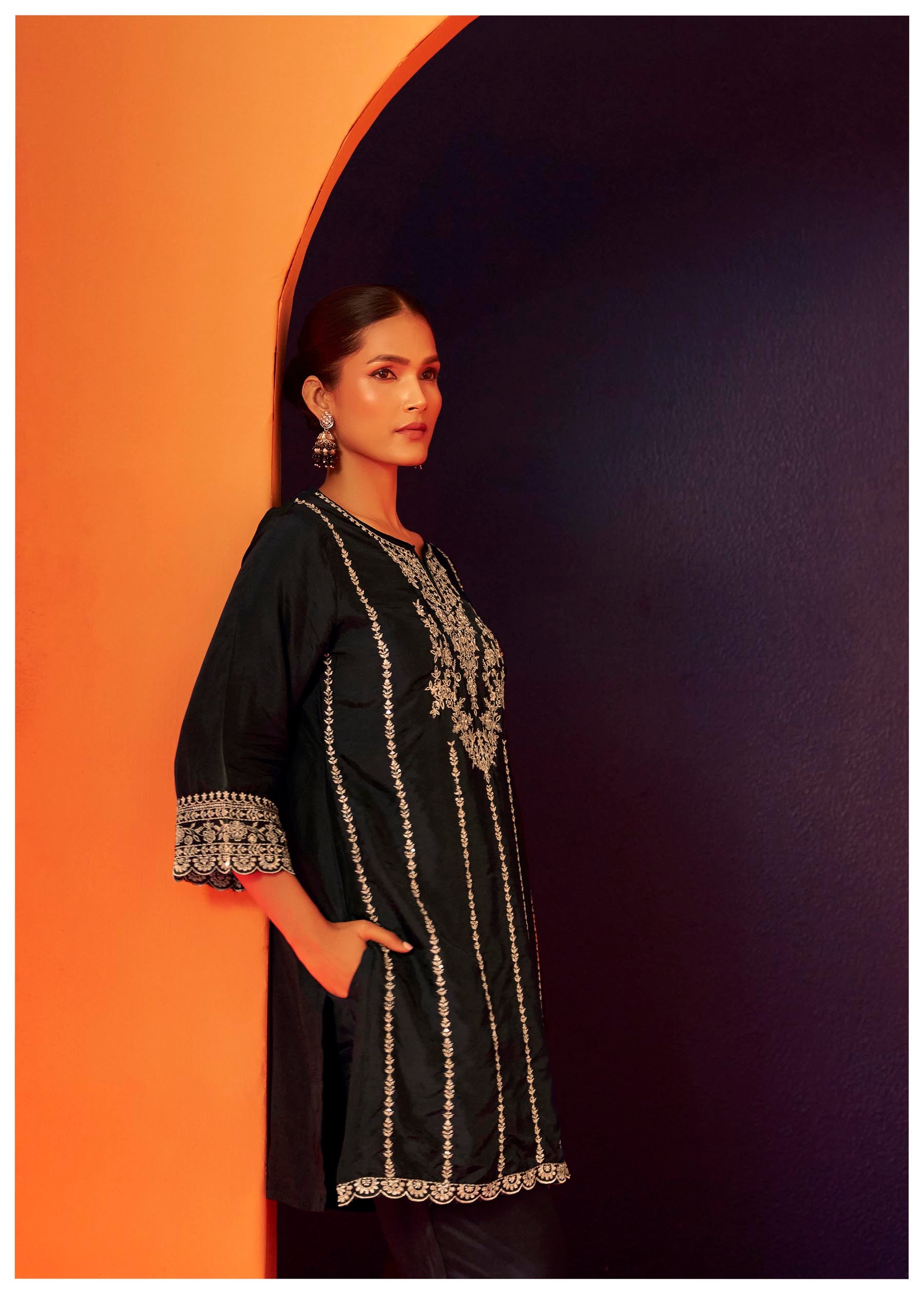 Ravelyn Black Zari Embroidered Kurta Set